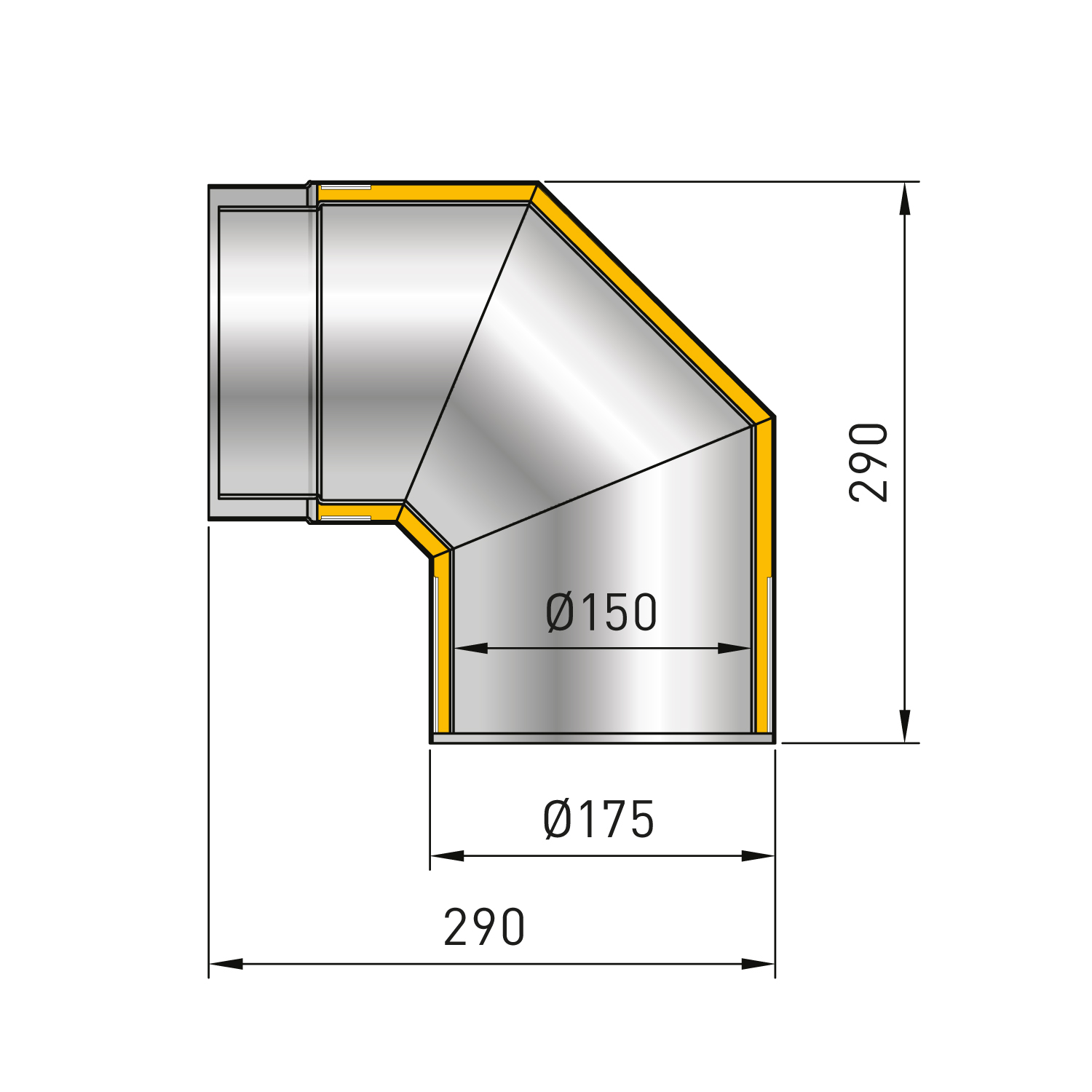 Coude de conduit de fumée Raik / Tuyau de poêle Izoker double paroi avec isolation, diamètre 150 mm, 90°, Noir Coude de conduit de fumée Raik / Tuyau de poêle Izoker double paroi avec isolation, diamètre 150 mm, 90°, Noir