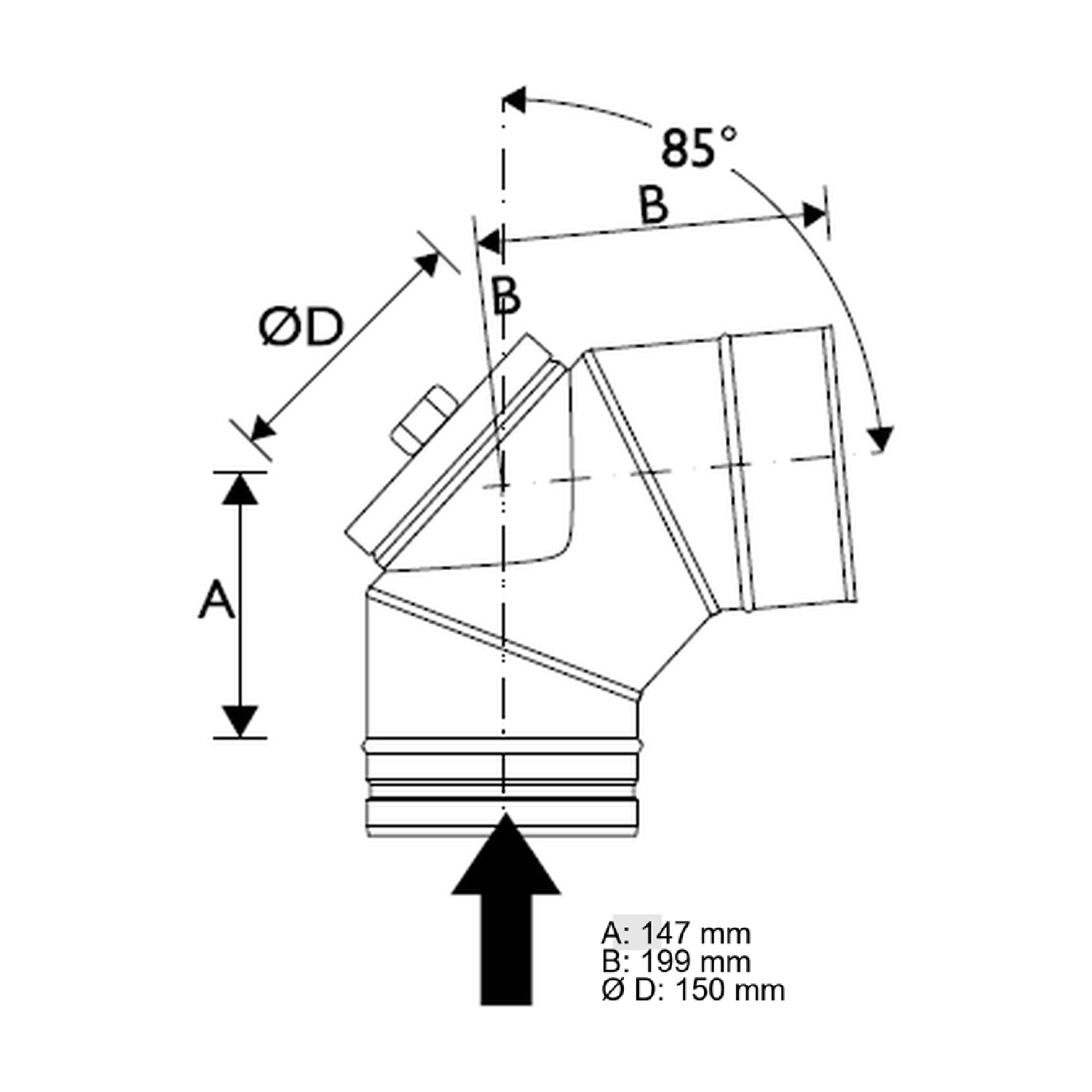Schiedel PRIMA PLUS coude 85° Ø150 mm avec fermeture de révision pour combustibles solides simple paroi mat