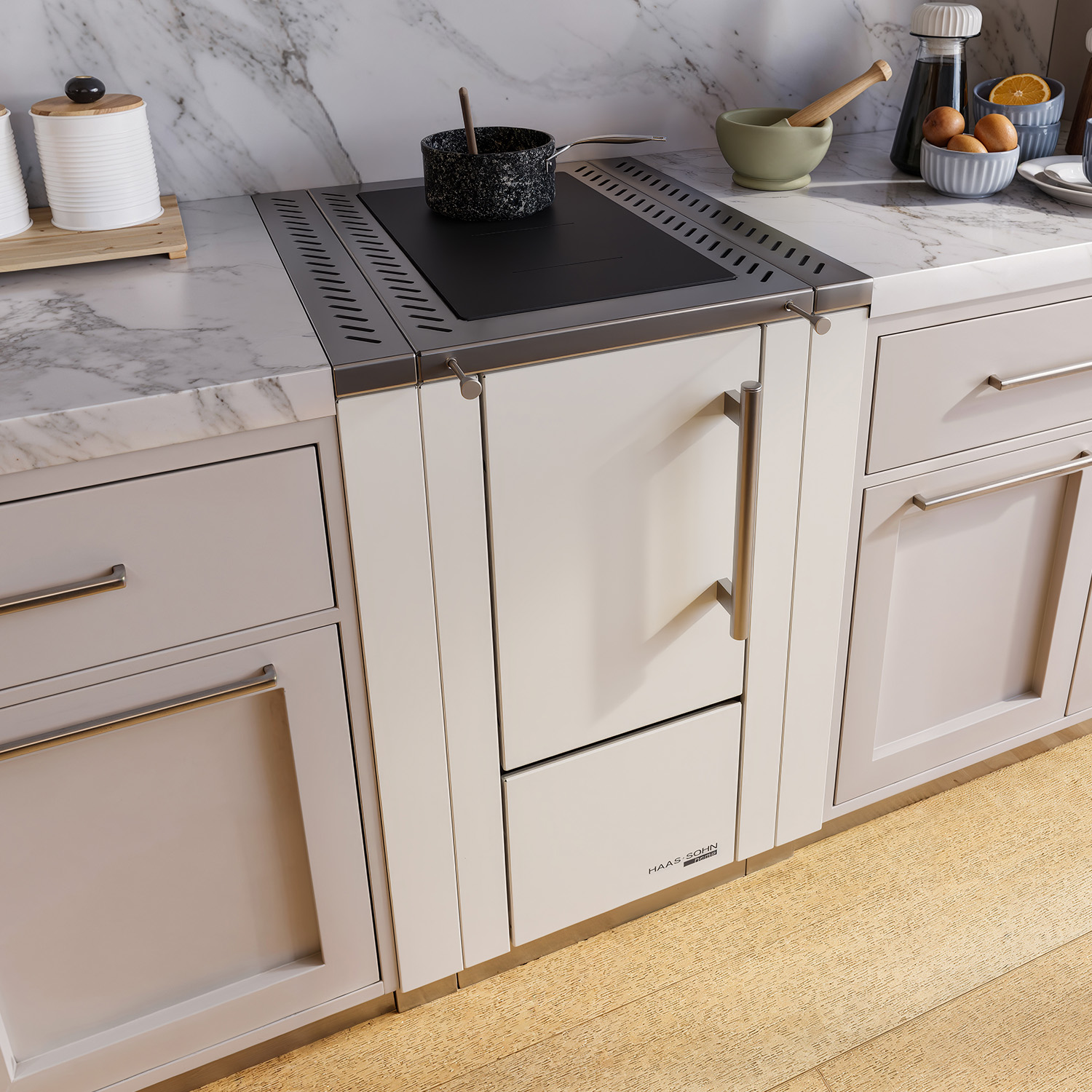 Haas+Sohn HS 40 sans vitre cuisinière à bois blanche cadre de cuisinière acier inoxydable plaque de cuisson en acier