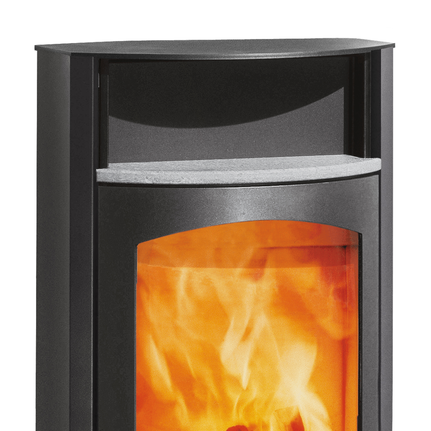 Austroflamm Koko 2.0 Poêle à bois en acier gris fonte, compartiment de maintien au chaud en stéatite, plaque supérieure en fonte, RRA à l'arrière.