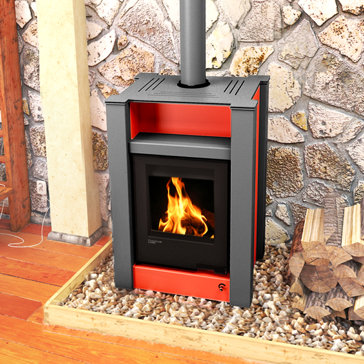 Poêle à bois Aquaflam Vario Lend Rouge