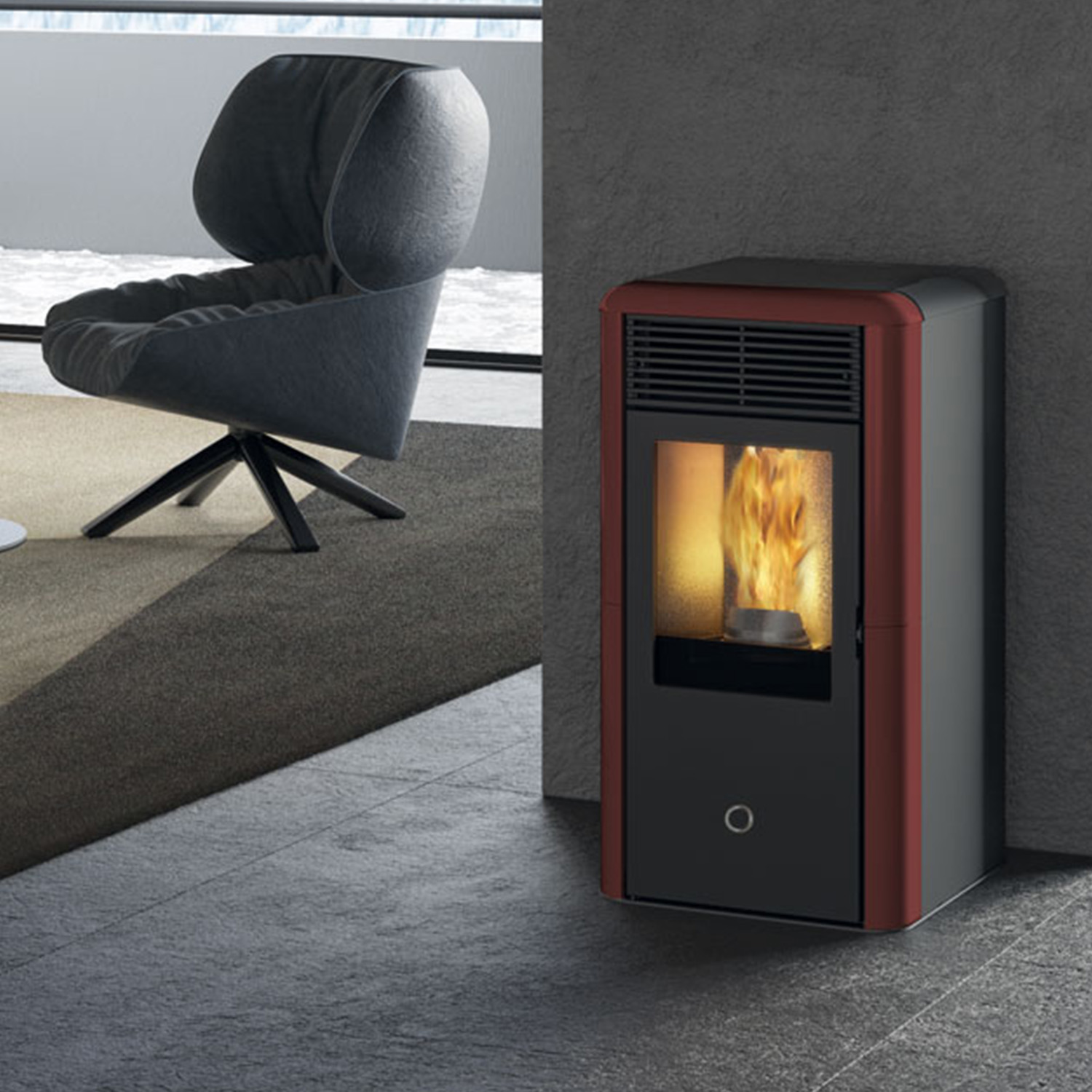 EK63 Spot 100 H Evo Poêle à granulés hydro céramique bordeaux