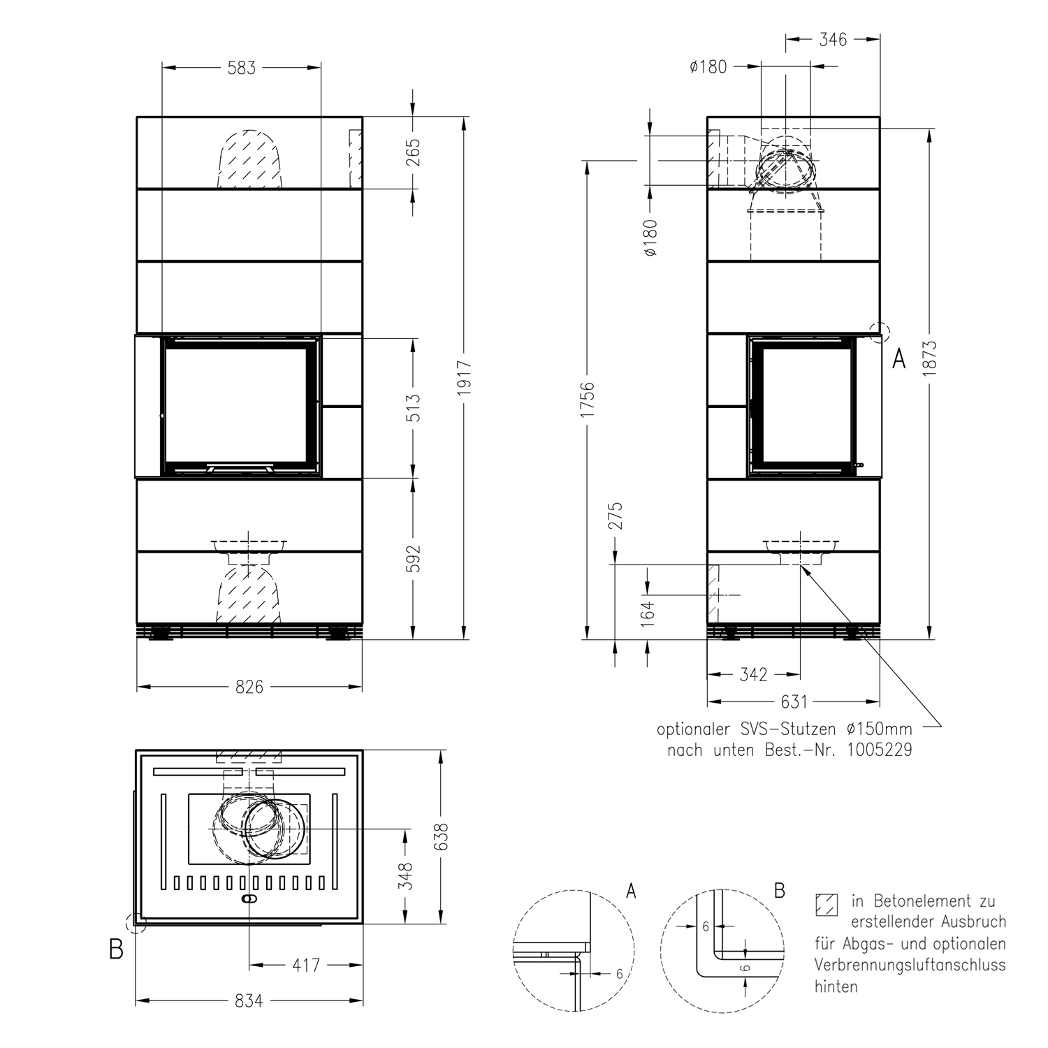 Kit de cheminée Spartherm SIM 1/3 Varia 2L-55h Nature