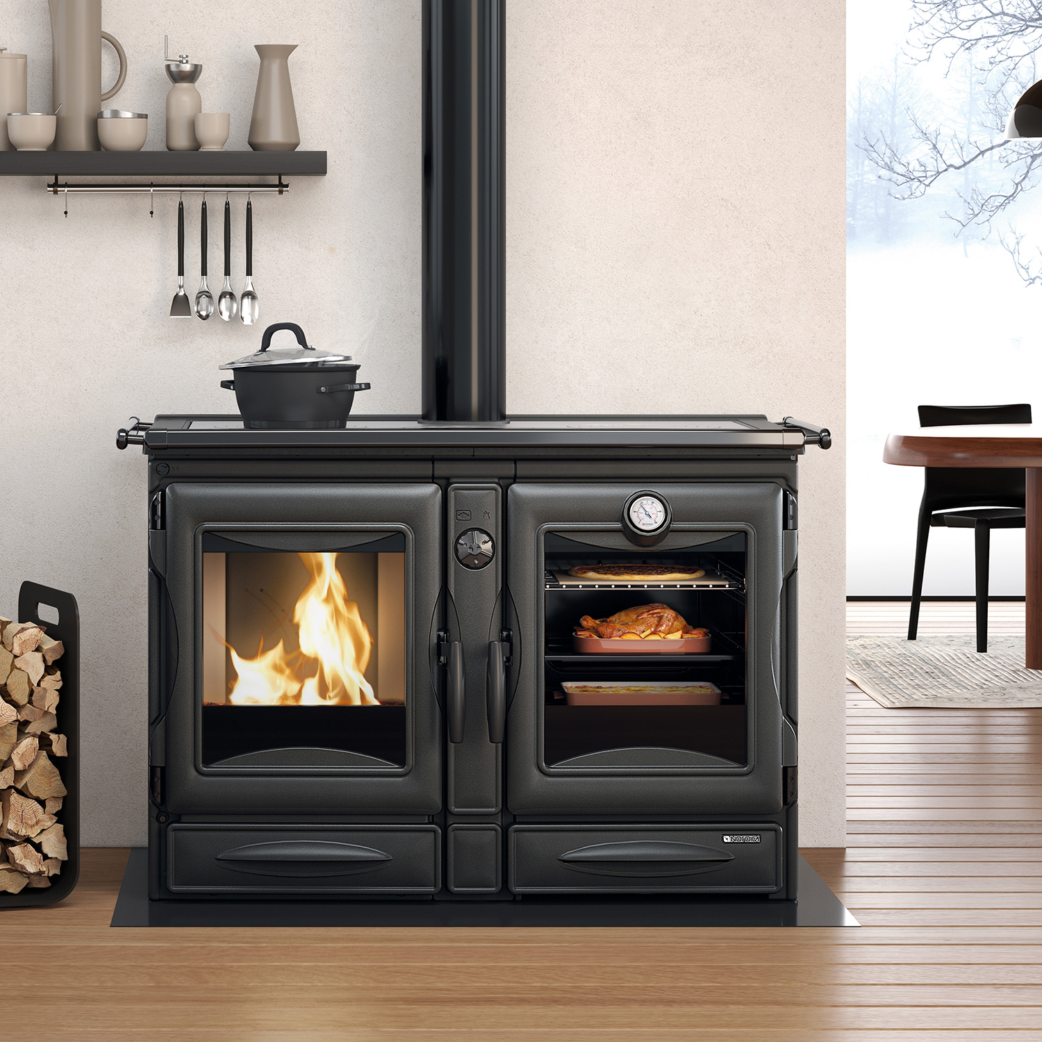 La cuisinière à bois La Nordica Prestige Line Alaska noire vitrée