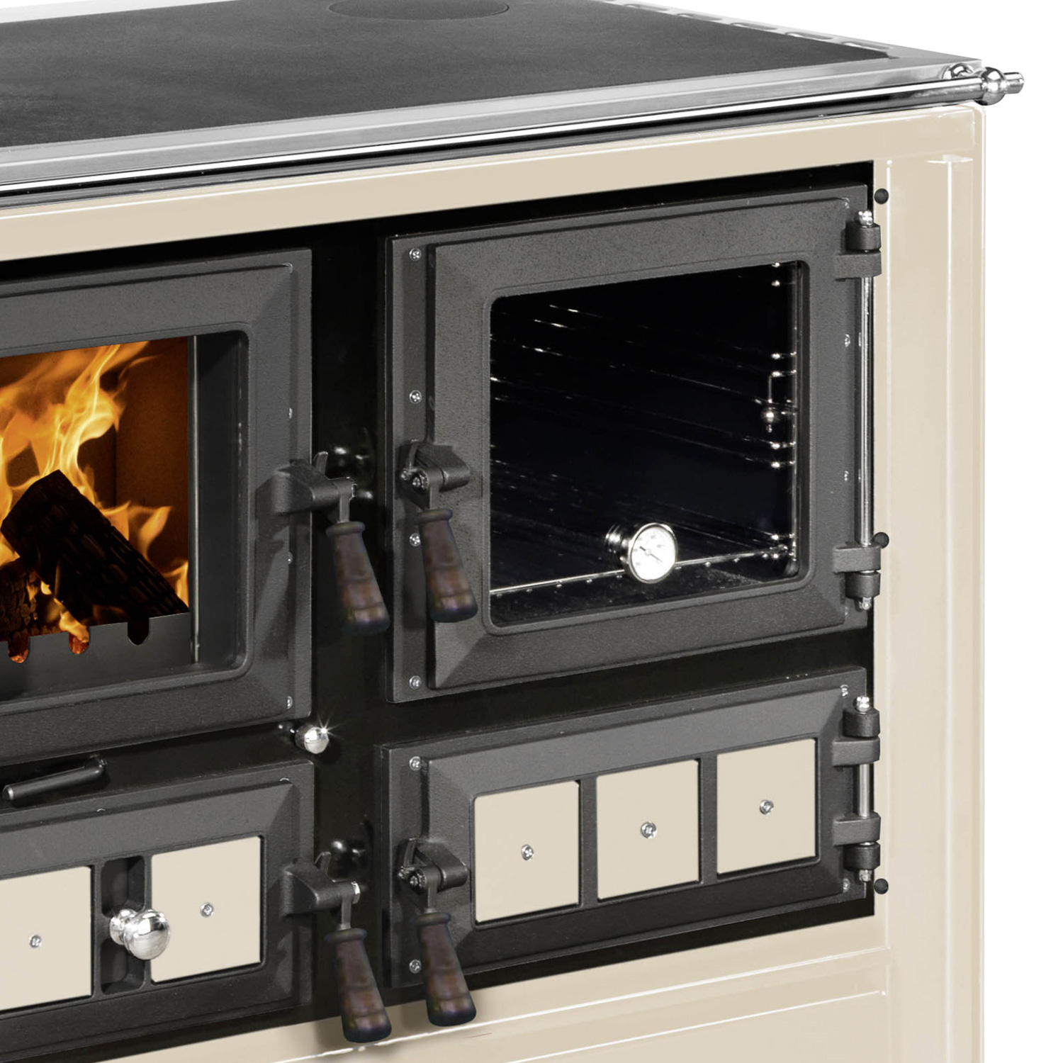 Justus Rustico-90 2.0 Poêle de cuisine en acier crème, compartiment de cuisson à droite