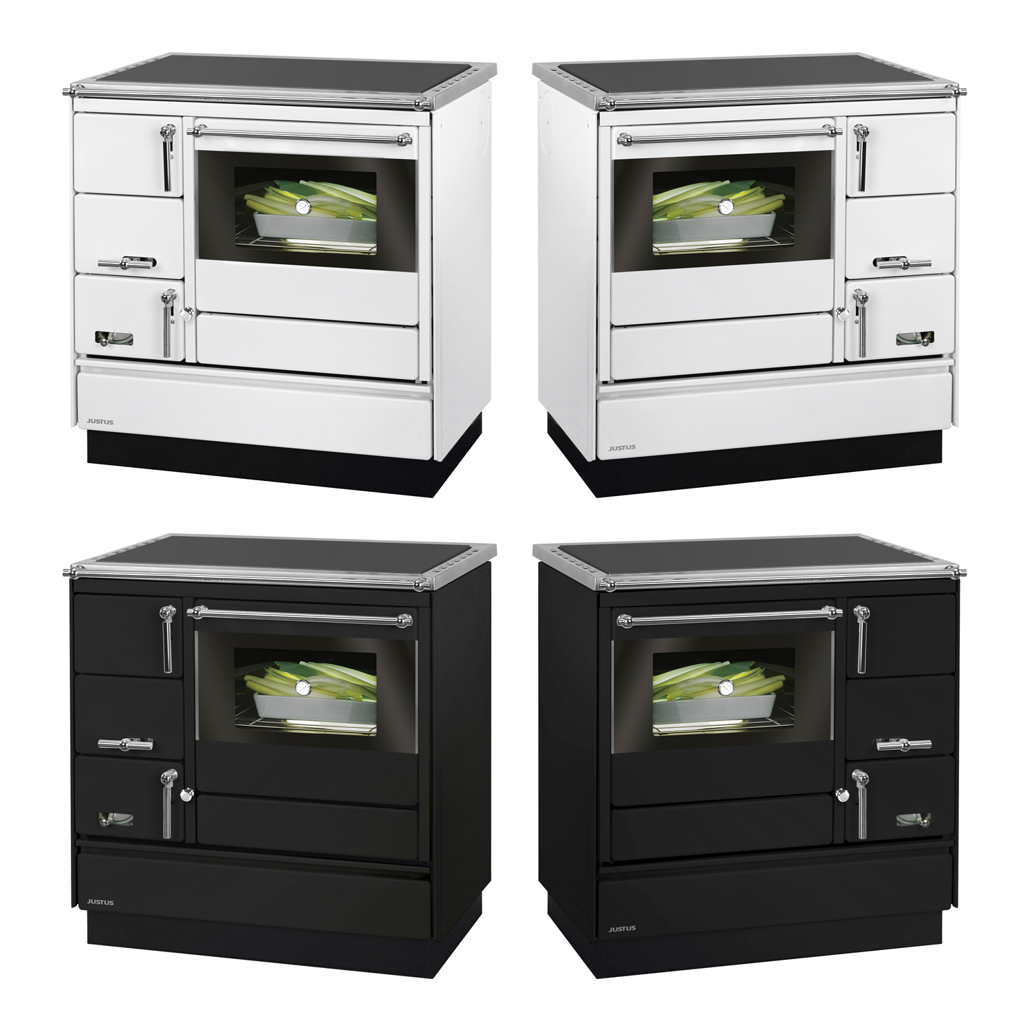 Justus Linz cuisinière à bois noir chromé, gauche