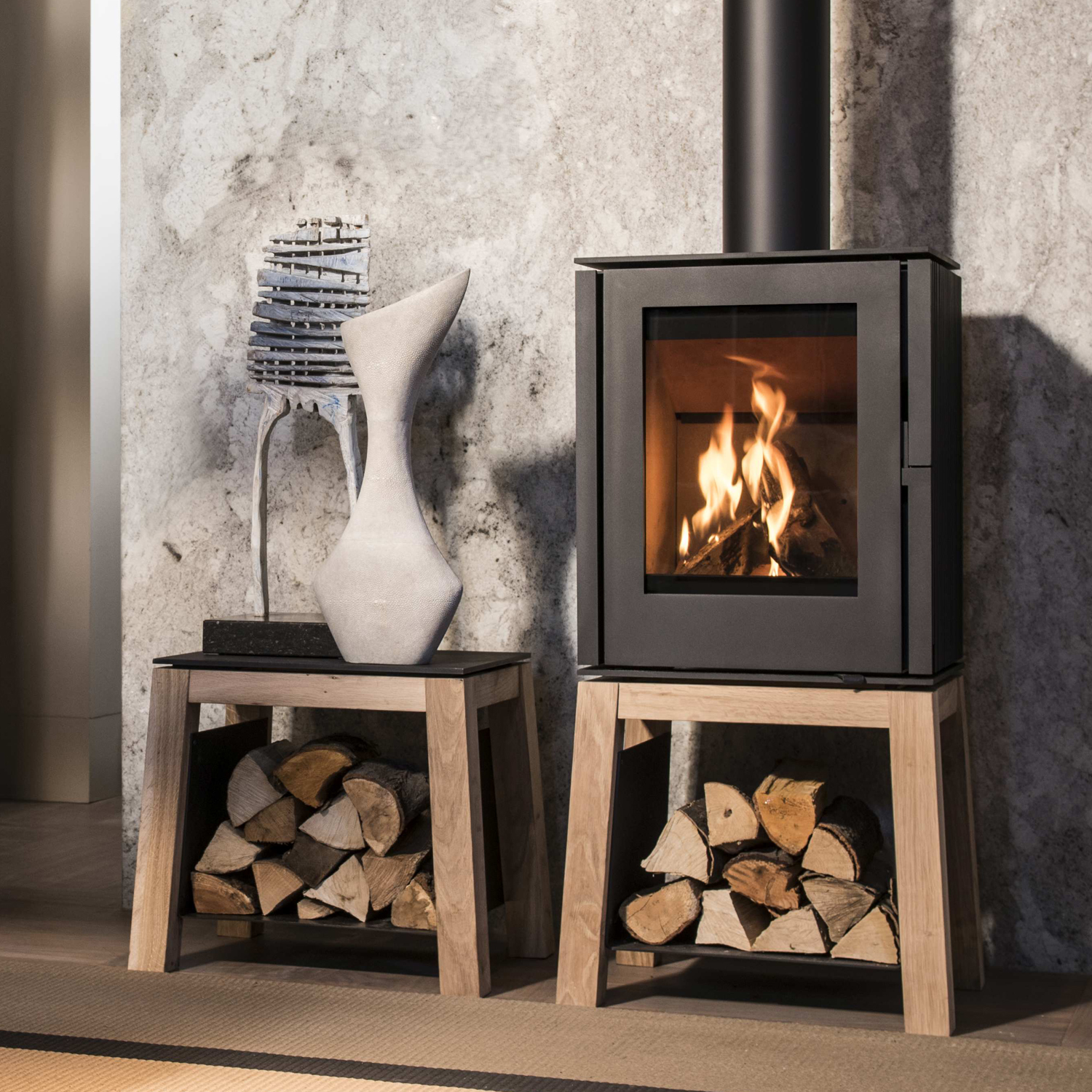 Schmitzker Cuby poêle à bois avec socle en bois
