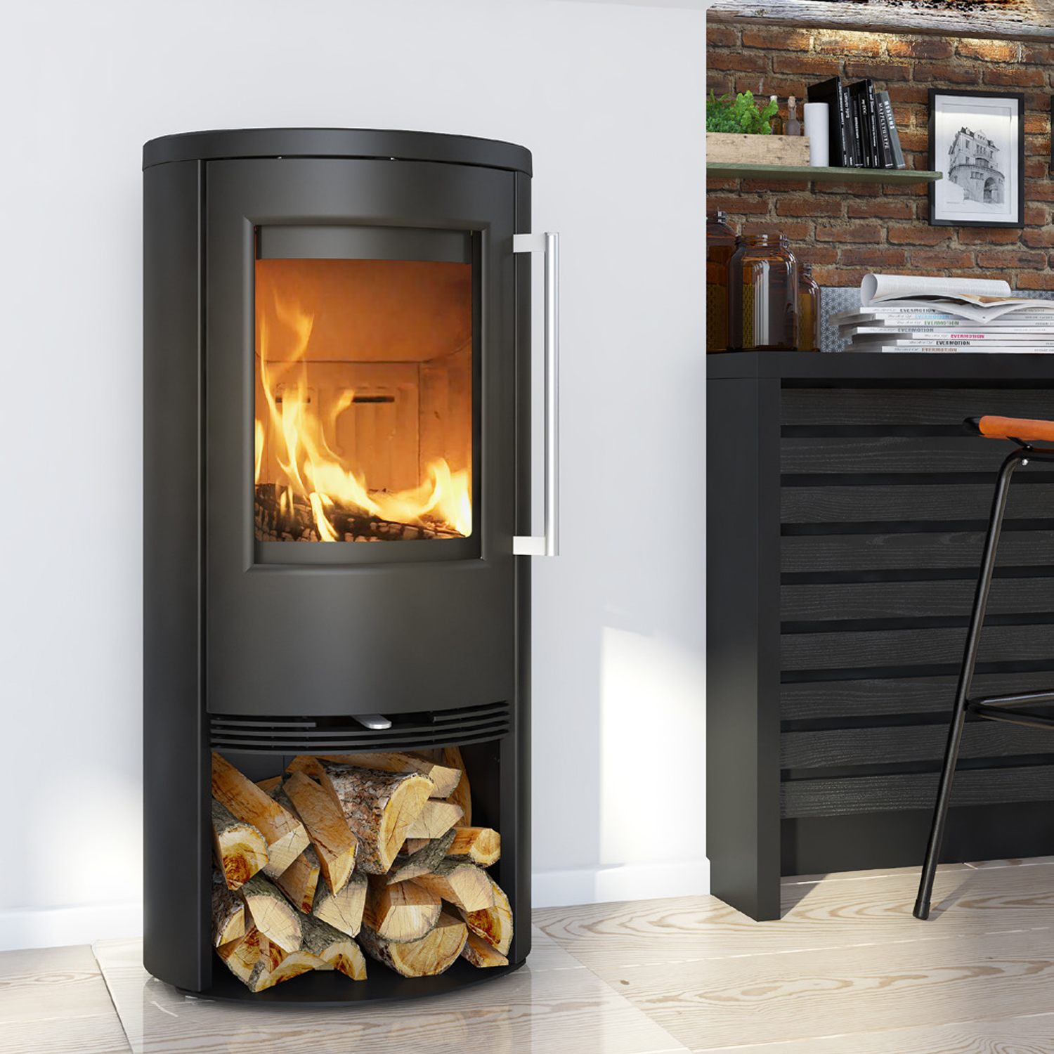 TermaTech TT21RS Noir Poêle à bois Acier Noir / Pierre ollaire Noire