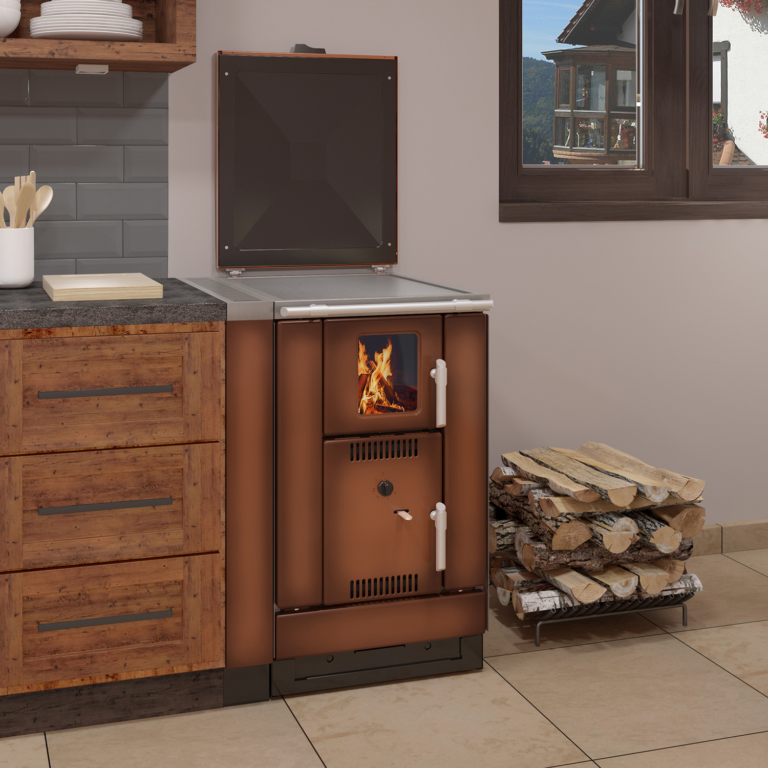 Wamsler K 158 F poêle de cuisine à eau avec plaque en acier marron