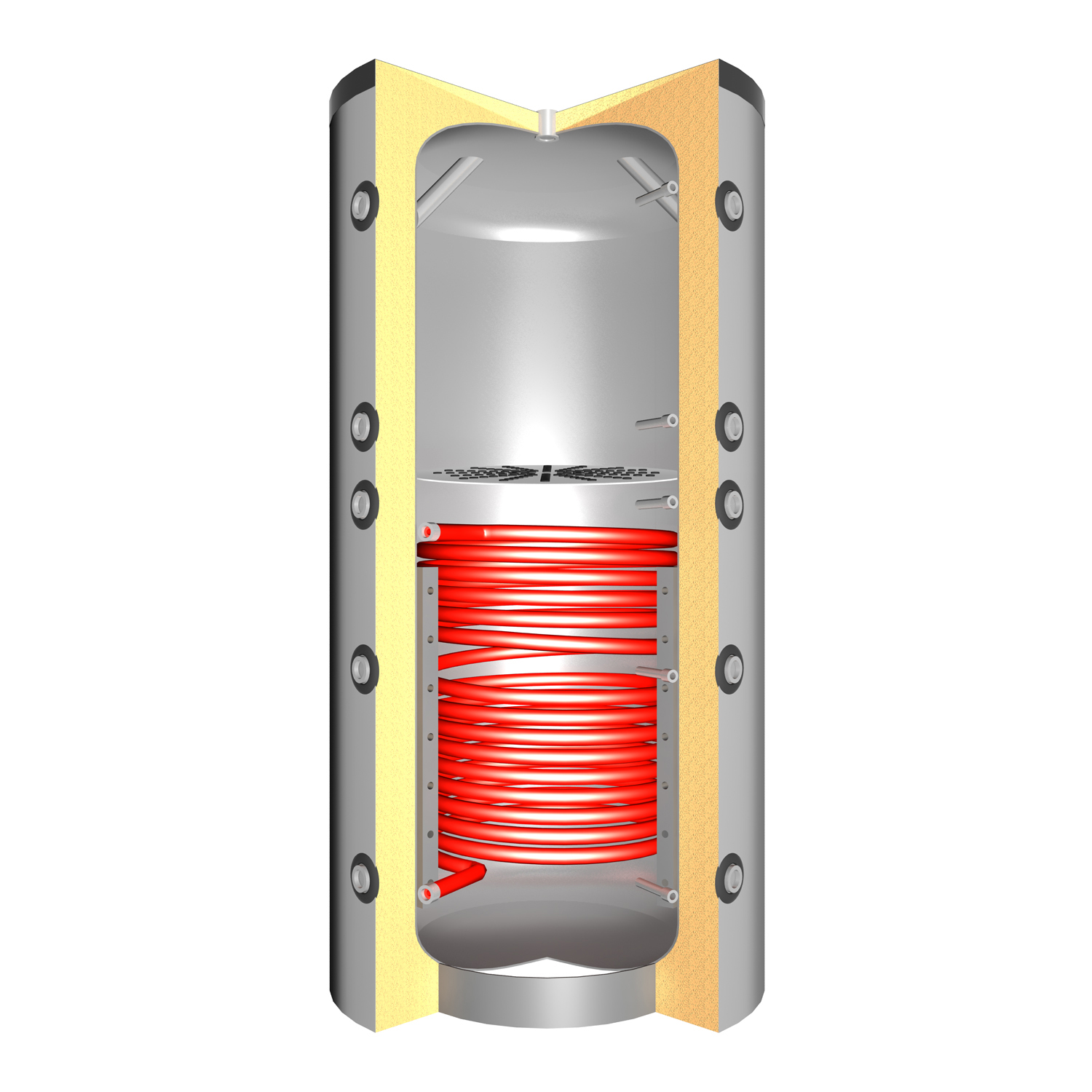 Ballon tampon TPSLR 1500 (1501 litres) avec système de charge stratifiée 1x échangeur de chaleur solaire