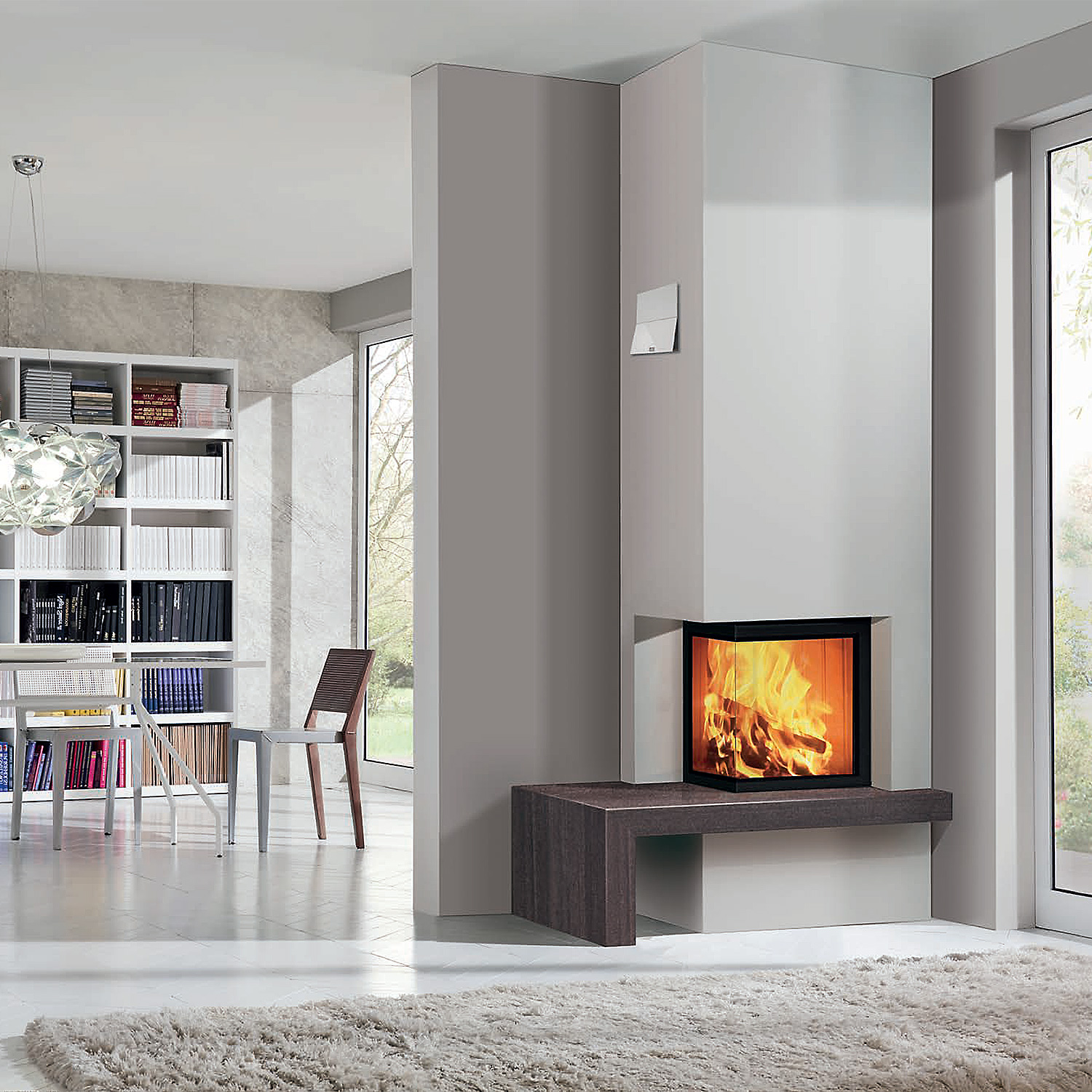 Edilkamin Windo2 50 insert de cheminée d'angle avec ventilation par soufflerie