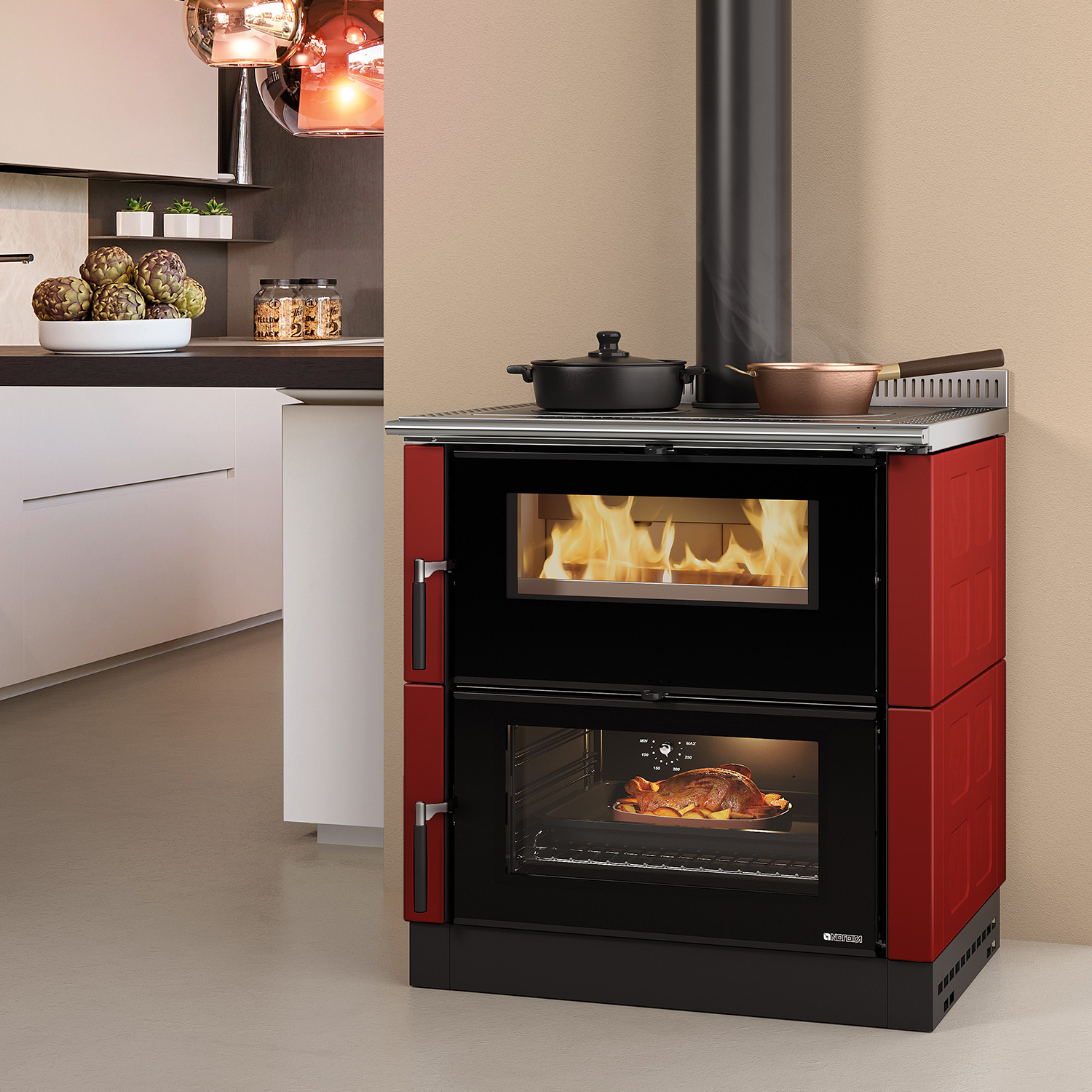 La cuisinière à bois La Nordica Verona XXL Majolika Bordeaux