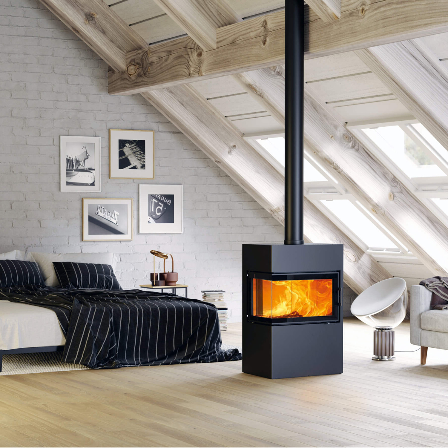 Austroflamm Dexter 2.0 Poêle à bois en acier gris fonte, charnière de porte à gauche