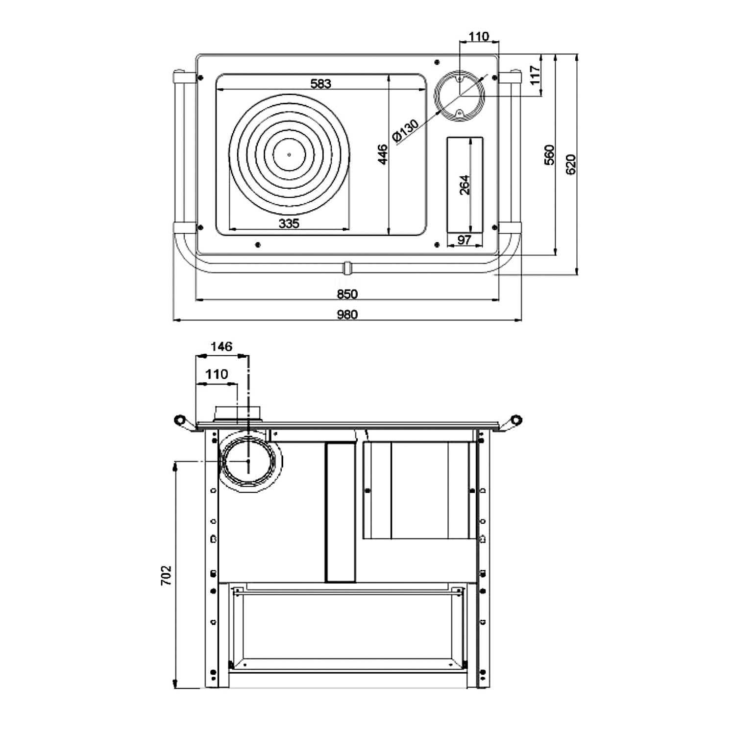 Wamsler K 85 F Poêle de cuisine en acier anthracite, compartiment de cuisson à droite