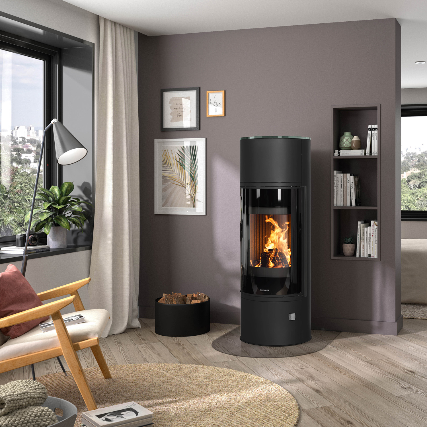 Oranier Arena W+ 2.0 Poêle à bois en acier noir avec plaque de recouvrement en verre