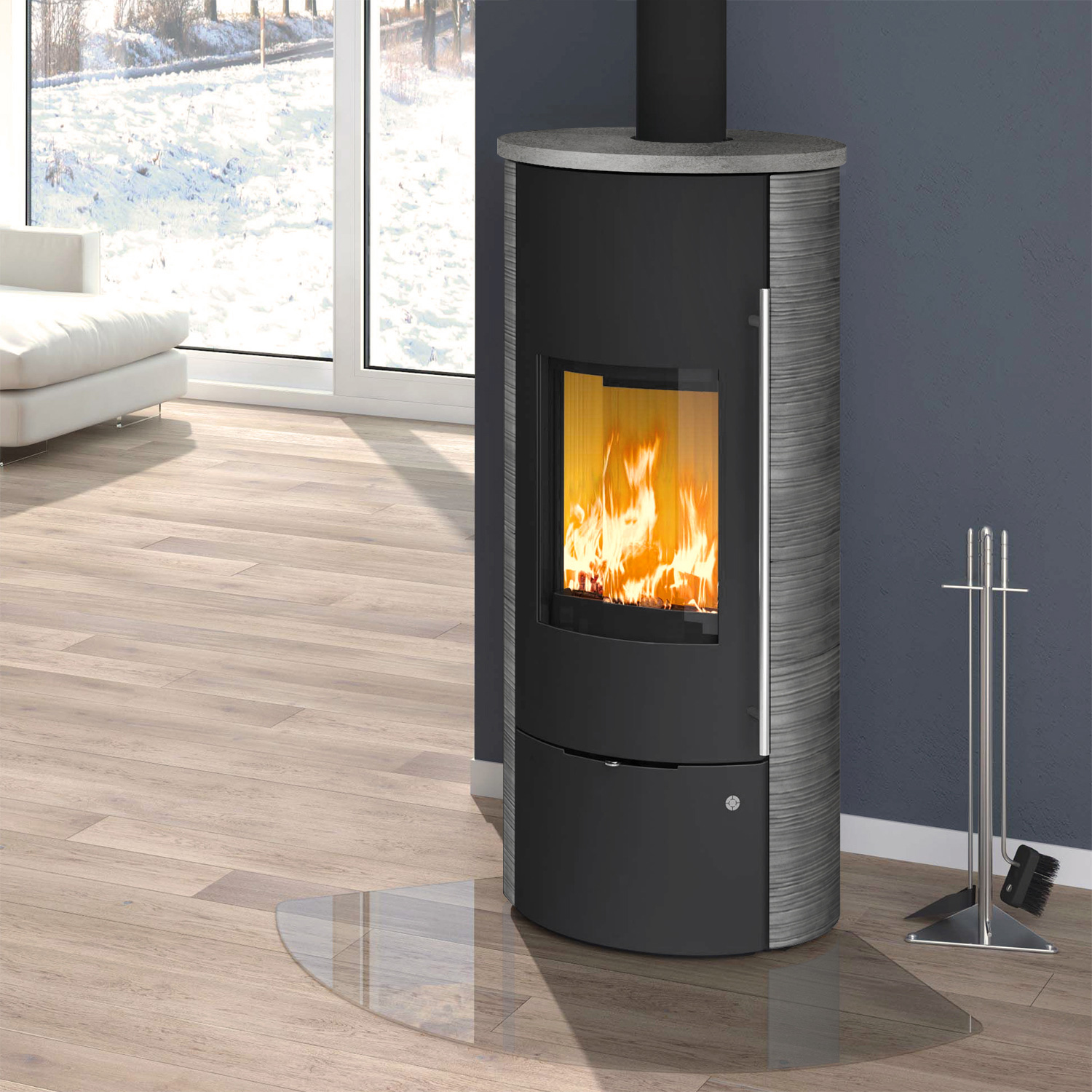 Olsberg Tolima Aqua II Compact Poêle à bois avec circulation d'eau Acier Noir | Revêtement en céramique Curlo