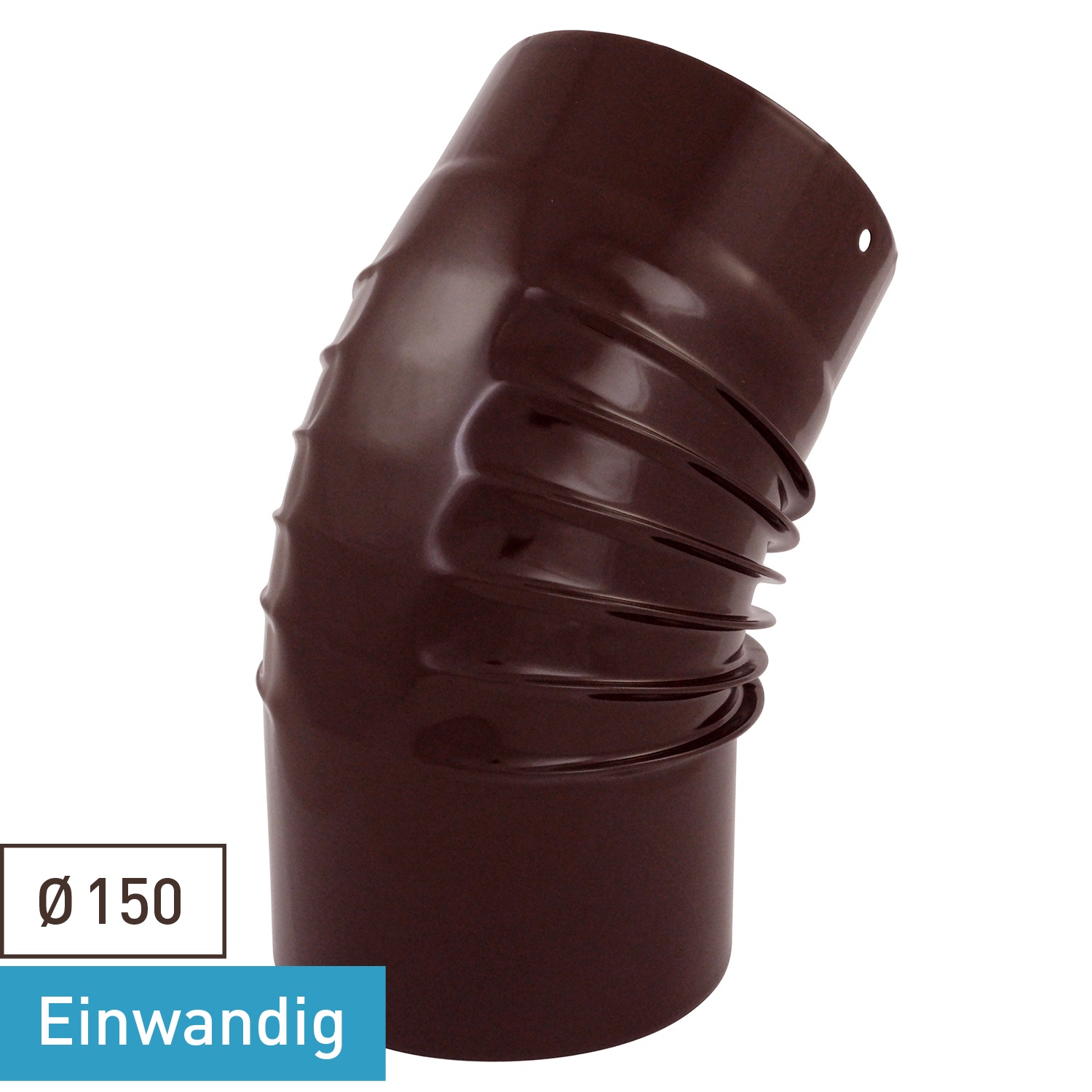 Coude de conduit de fumée / Coude de tuyau de poêle émaillé 150mm - Coude à 45° nervuré marron