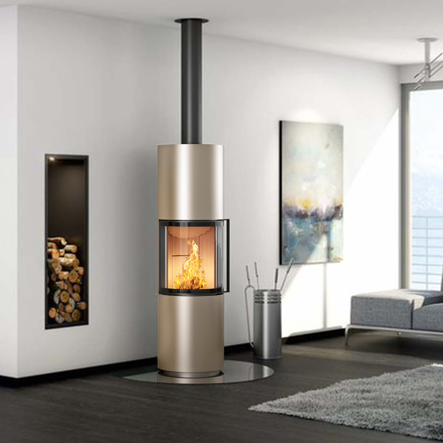 Spartherm Passo L Poêle à bois Perle + 1 m³ de bois de chauffage gratuit