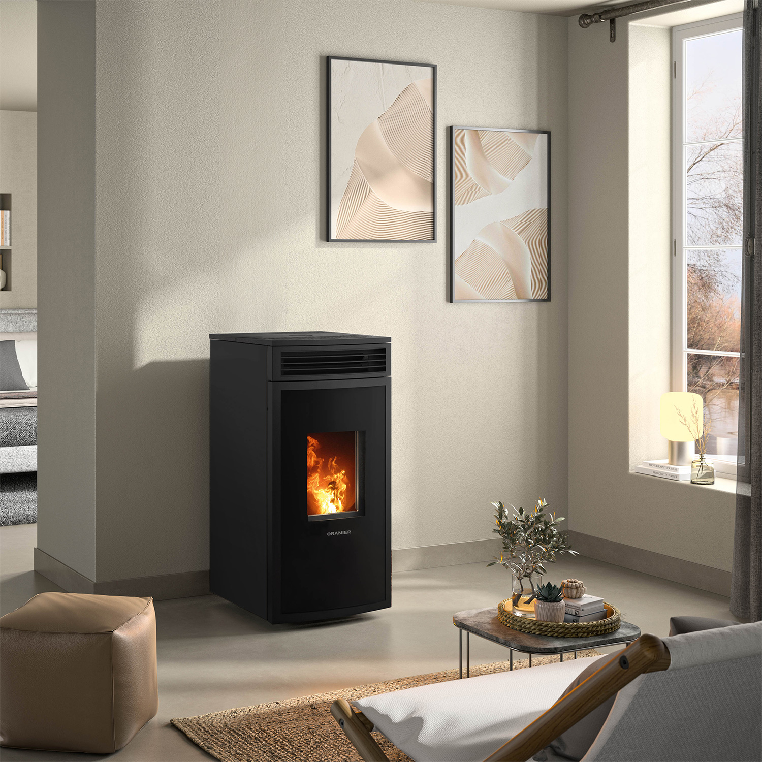 Oranier poêle à bois Neta acier noir raccord arrière