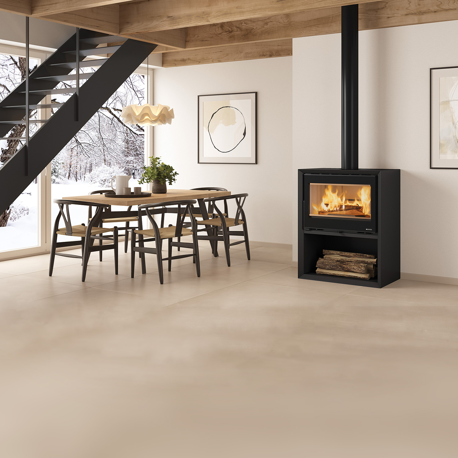 La Nordica Prestige Line Dante poêle à bois en acier noir mat avec compartiment à bois