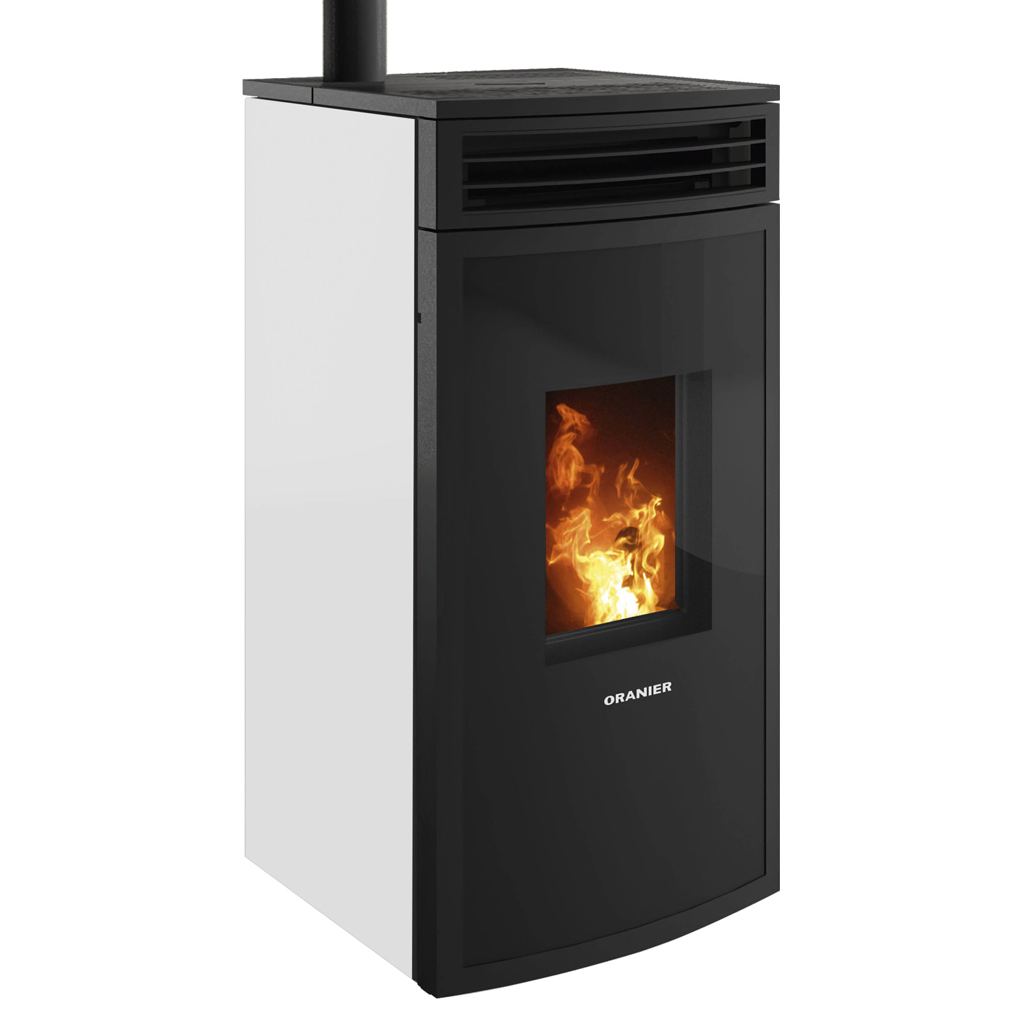 Oranier poêle à bois Neta blanc soie raccordement dessus