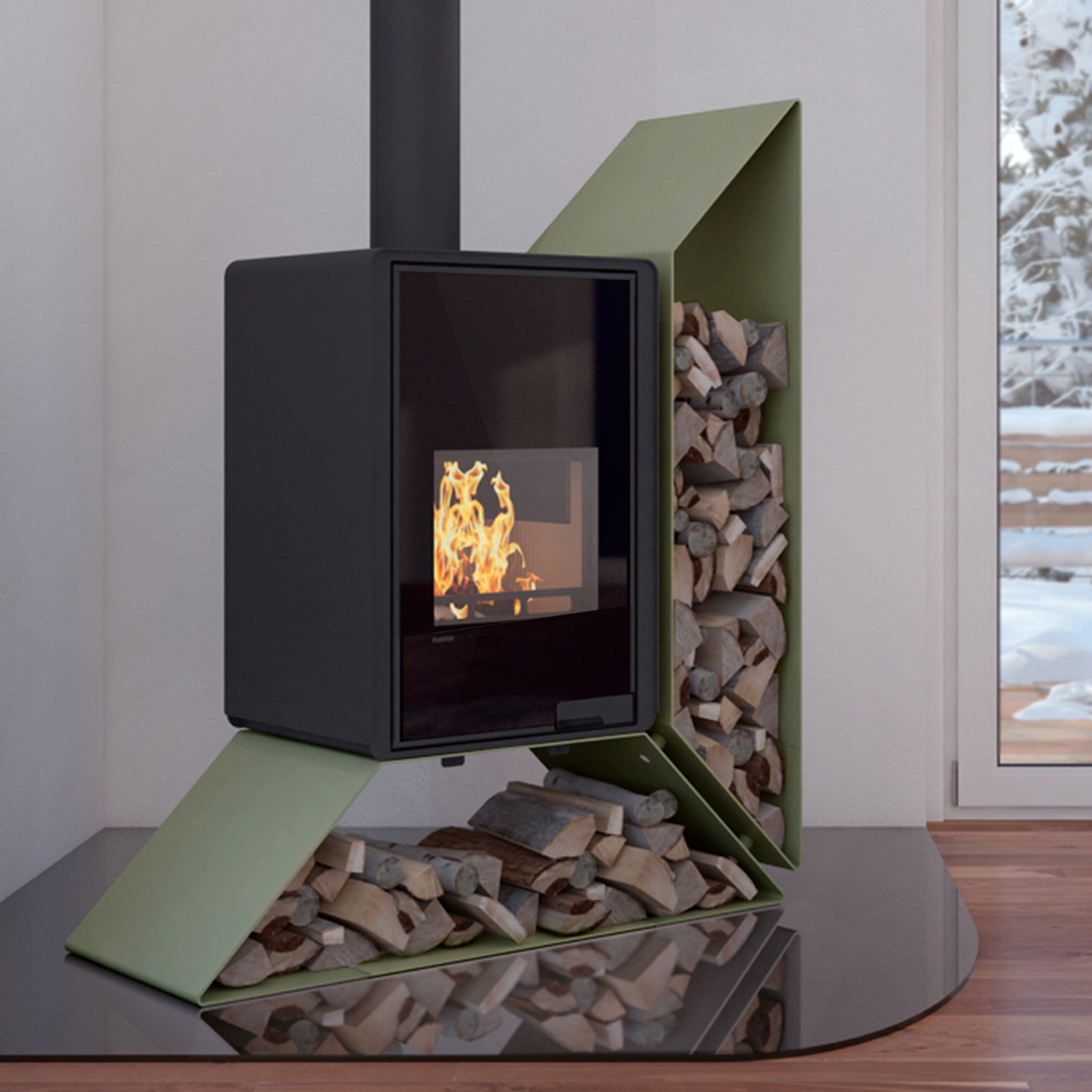 HS Flamingo Deluxe Kampa Poêle à bois Olive Étagère droite