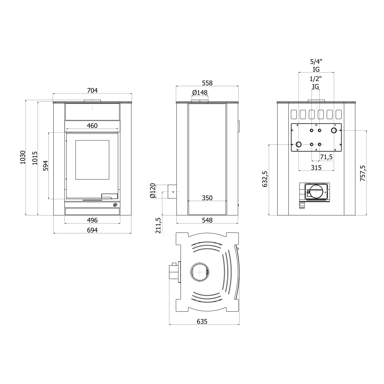 Aquaflam Vario Kalmar Basic Poêle à bois avec échangeur d'eau Olive 11/7 kW