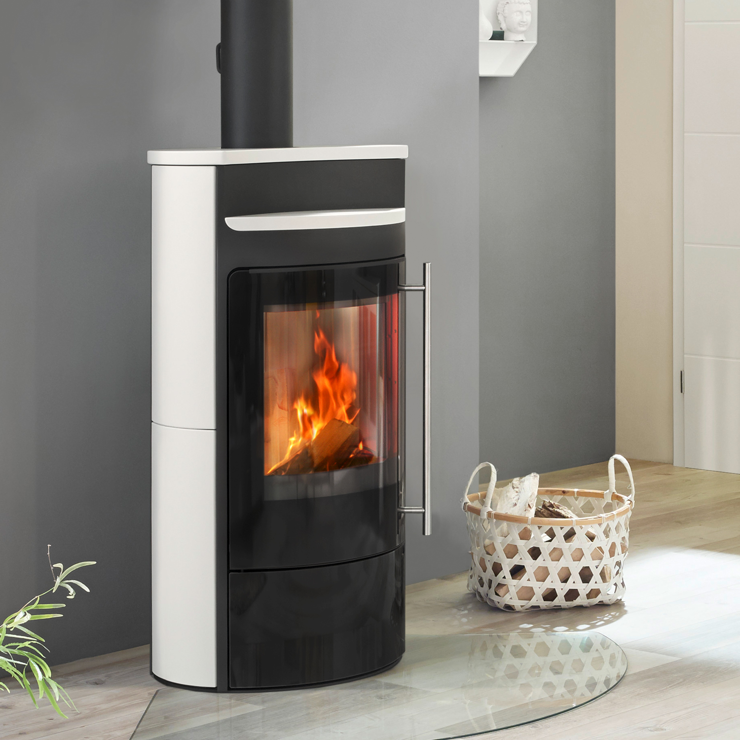 Olsberg Tecapa II Compact Poêle à bois Porte en verre / Céramique Blanc neige