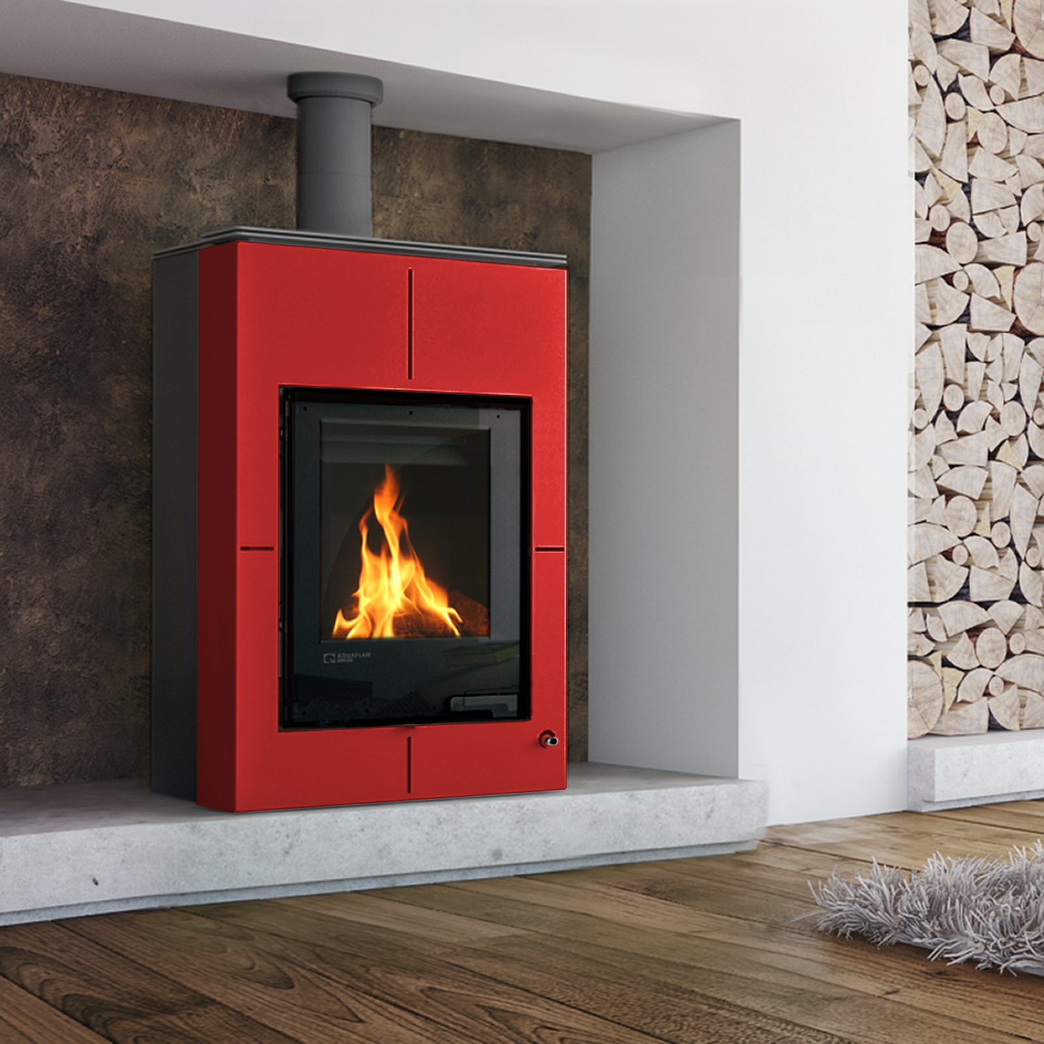Poêle à bois Aquaflam Vario Saporo Rouge