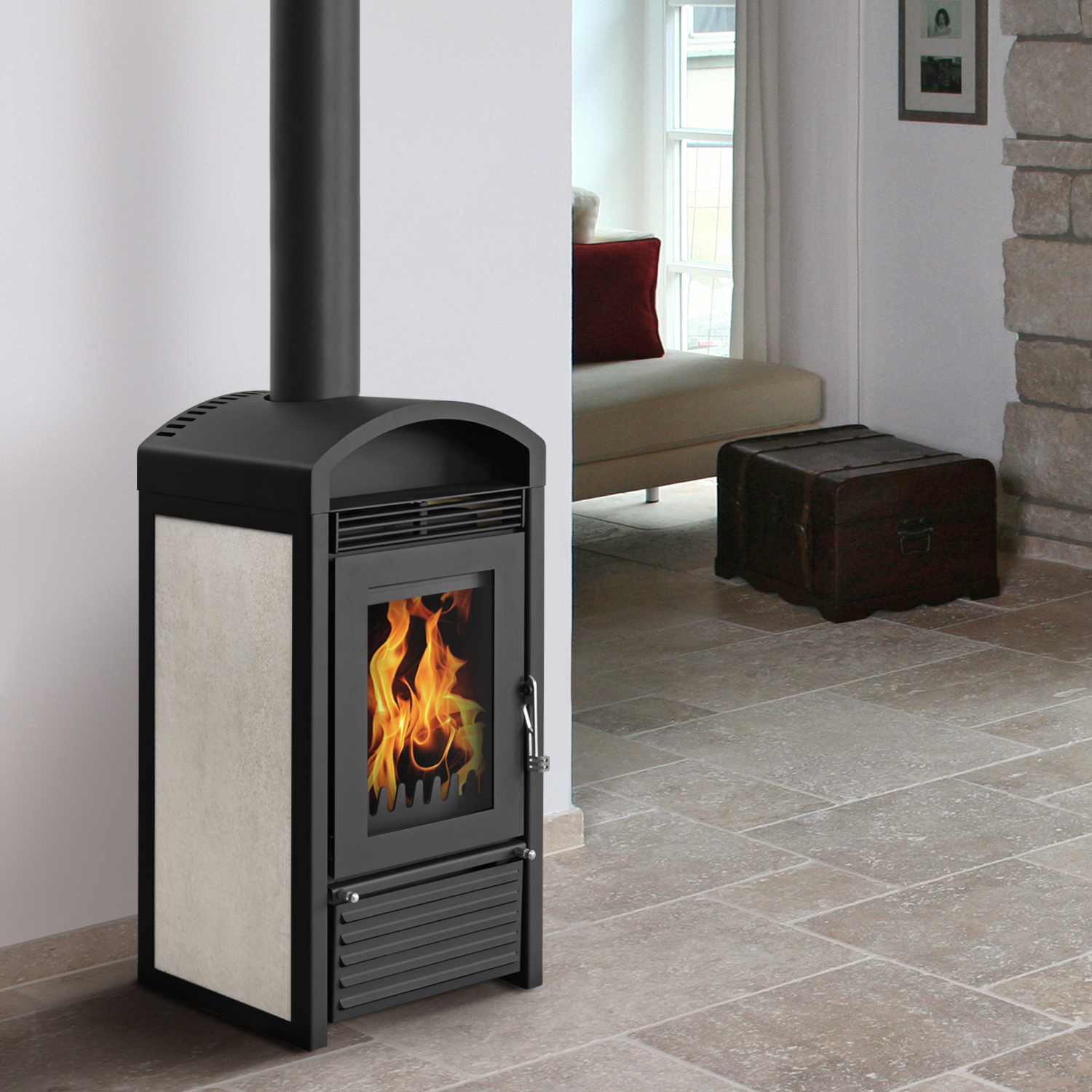 Poêle à bois avec échangeur d'eau Schmitzker Marbella Mini Céramique beige