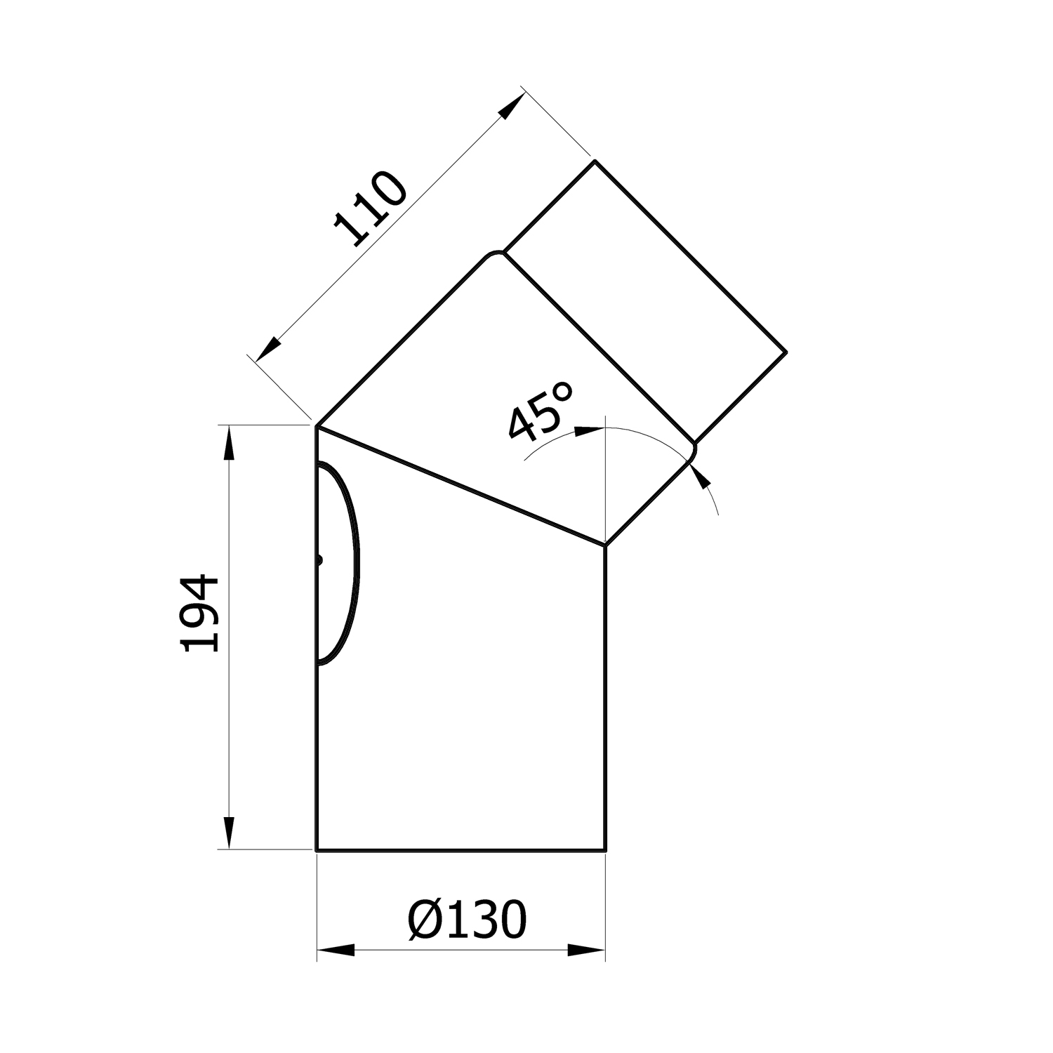 Raik Basic coude de tuyau de fumée 130mm noir 45° avec porte pour tuyau de fumée / conduit de fumée