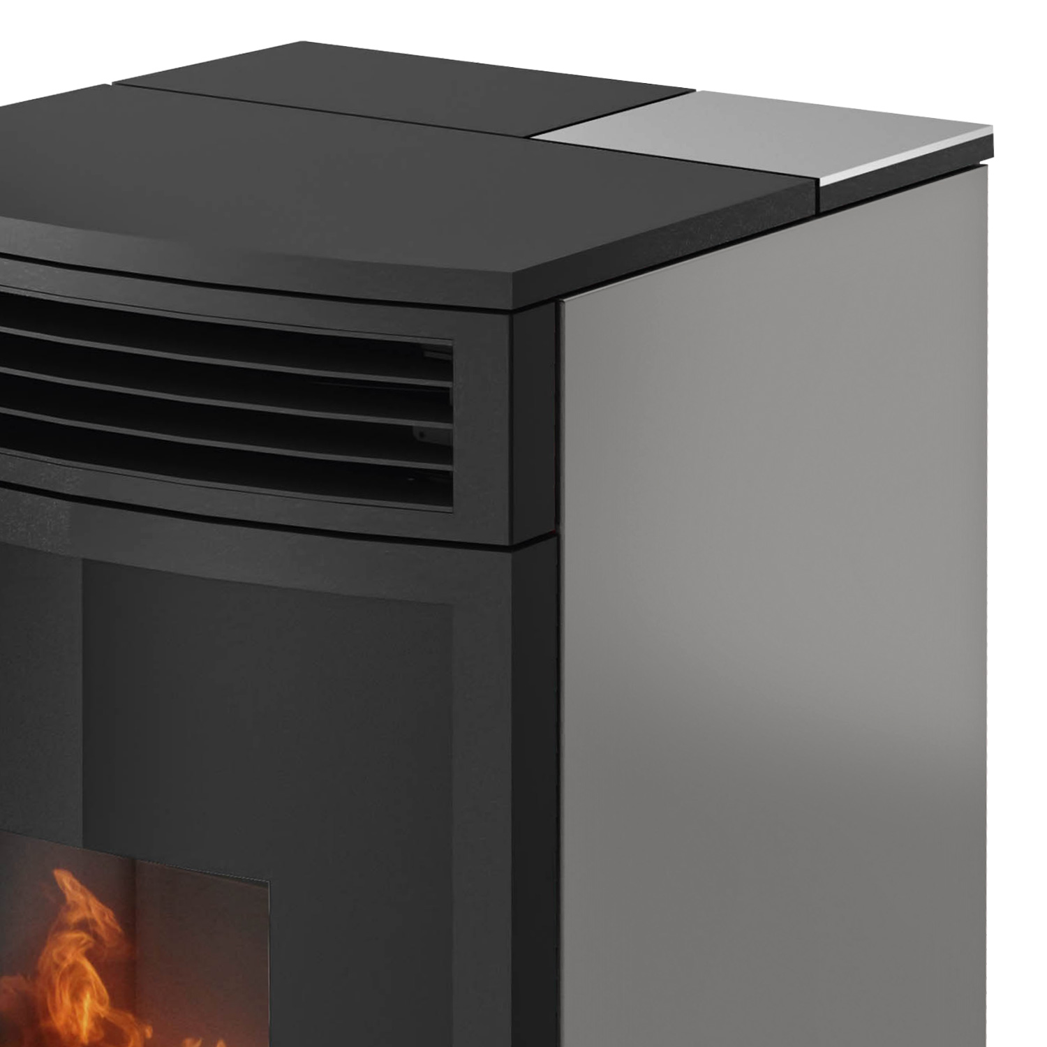 Oranier Neta poêle à granulés acier taupe, sortie de fumée supérieure