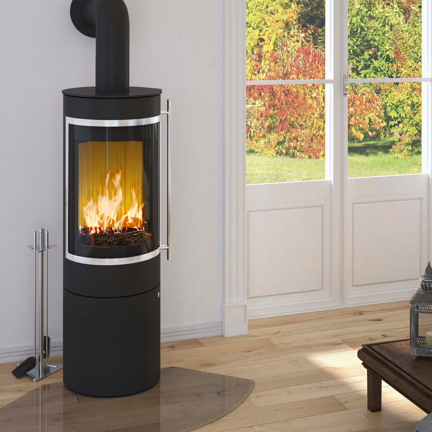 Olsberg Pular Plus Compact Poêle à bois Noir Cadre décoratif chromé