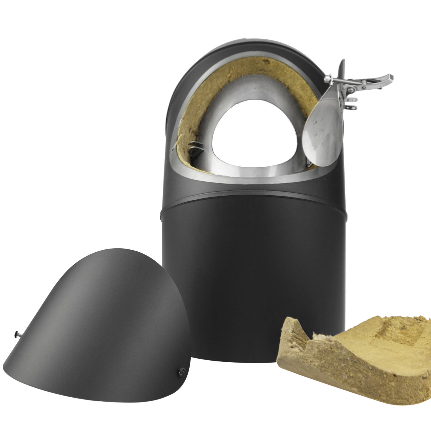 Coude de conduit de fumée Raik / Tuyau de poêle Coltherm double paroi avec isolation, diamètre 150 mm, 90°, noir, avec ouverture de nettoyage. Coude de conduit de fumée Raik / Tuyau de poêle Coltherm double paroi avec isolation, diamètre 150 mm, 90°, noir, avec ouverture de nettoyage.