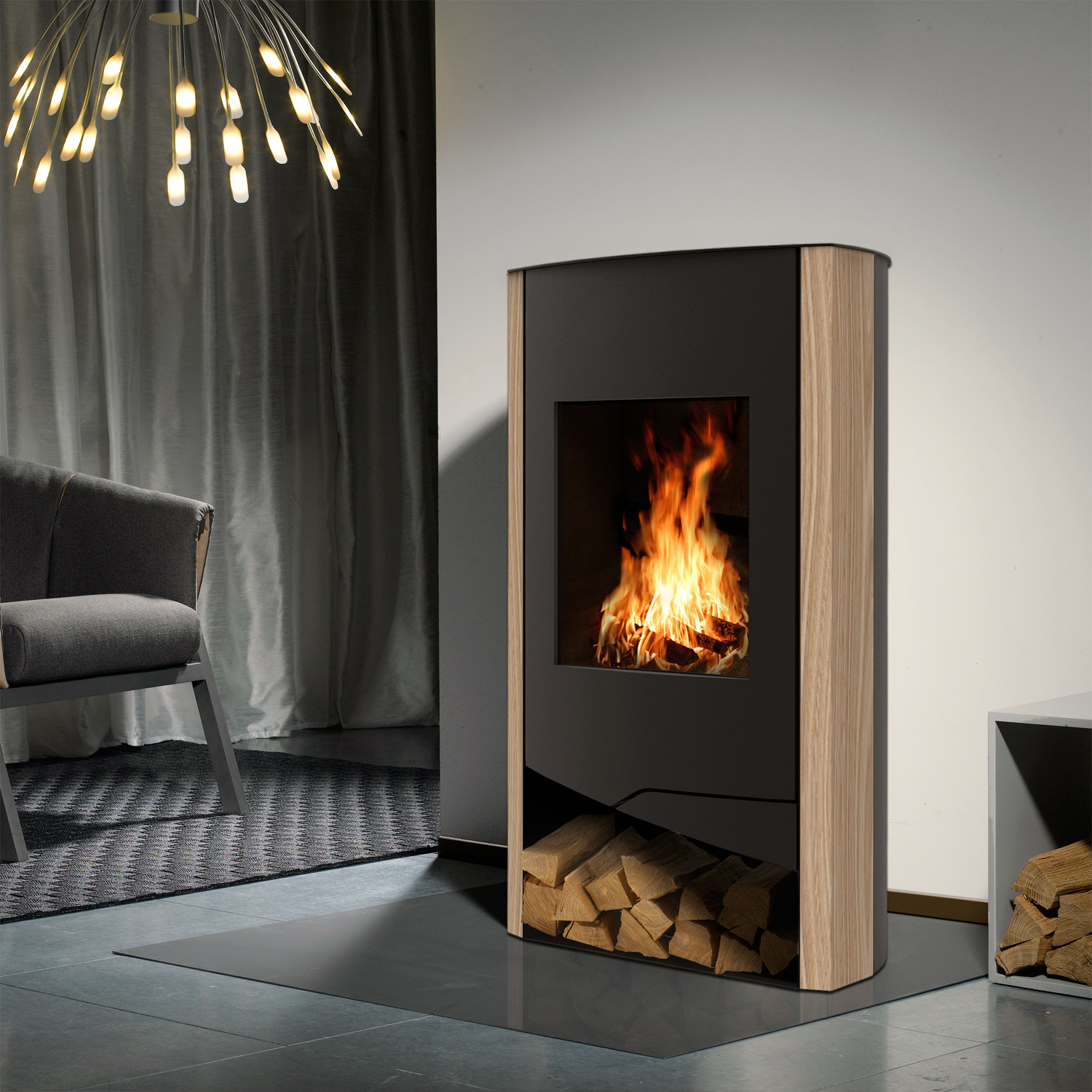 Poêle à bois Wamsler N-Line Acier Noir / Pierre de sable Rainbow