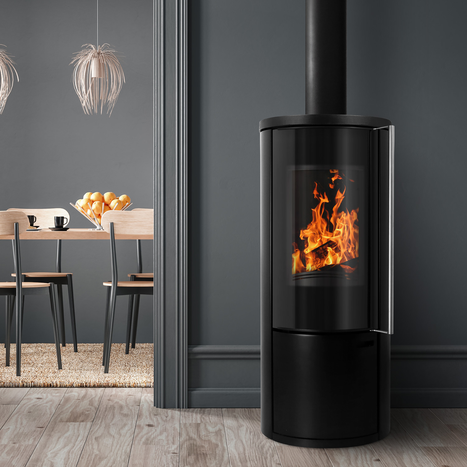 Schmitzker Fisterra Cristal Poêle à bois en acier noir, vitre frontale