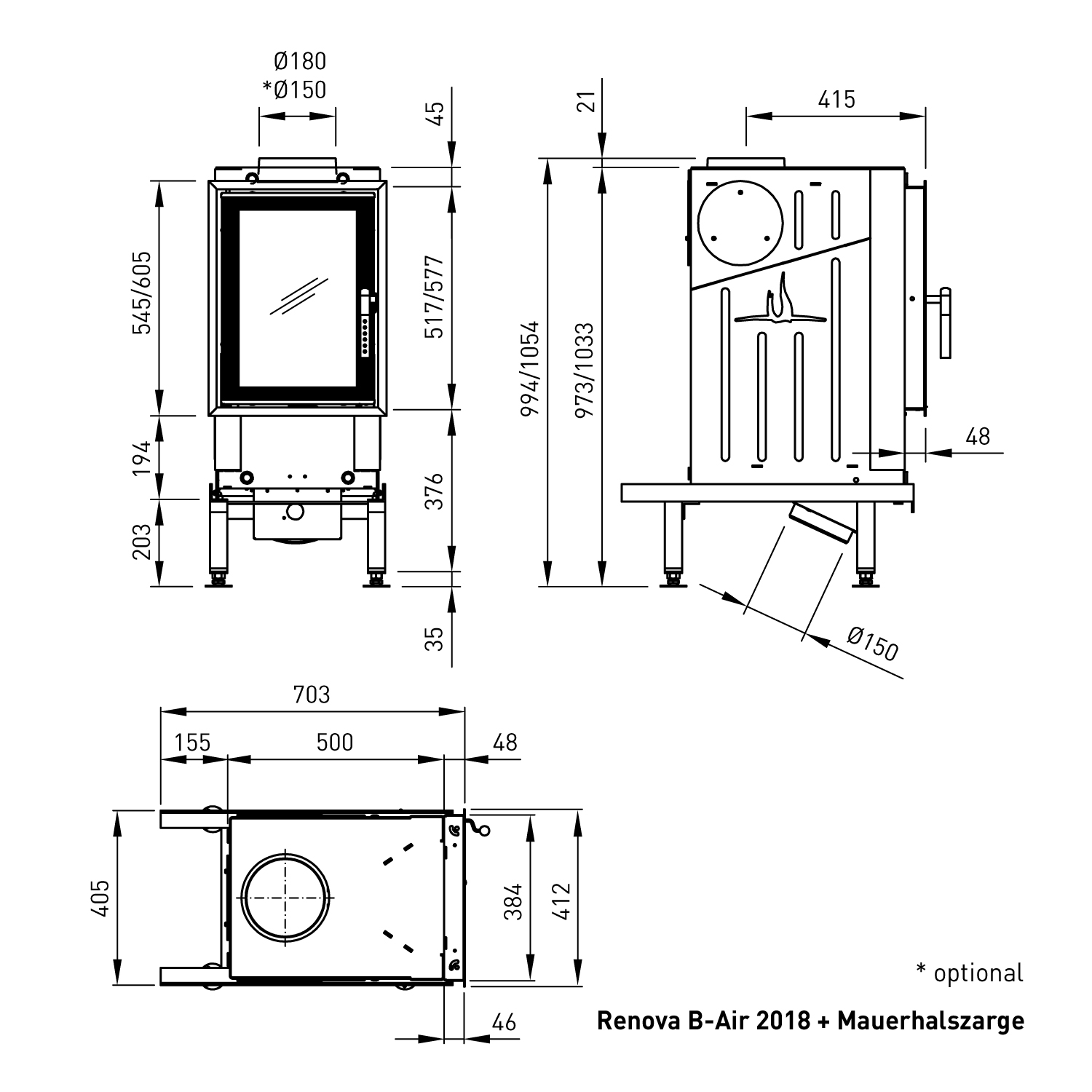 Spartherm Renova B-Air insert de cheminée 51 cm à gauche