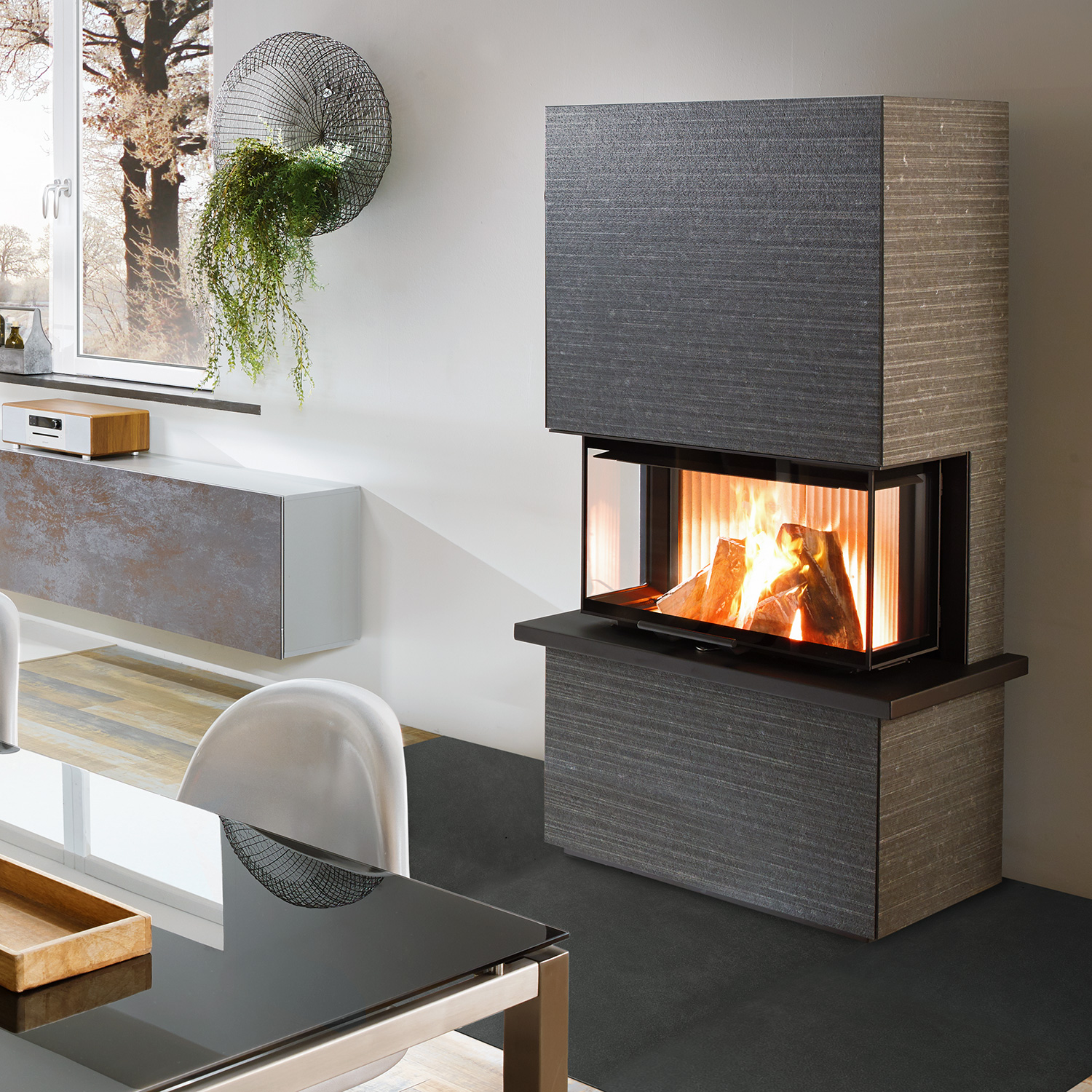 Olsberg Osorno TopStone Poêle à bois Pierre naturelle Gabbro nero ferrara linea-retta