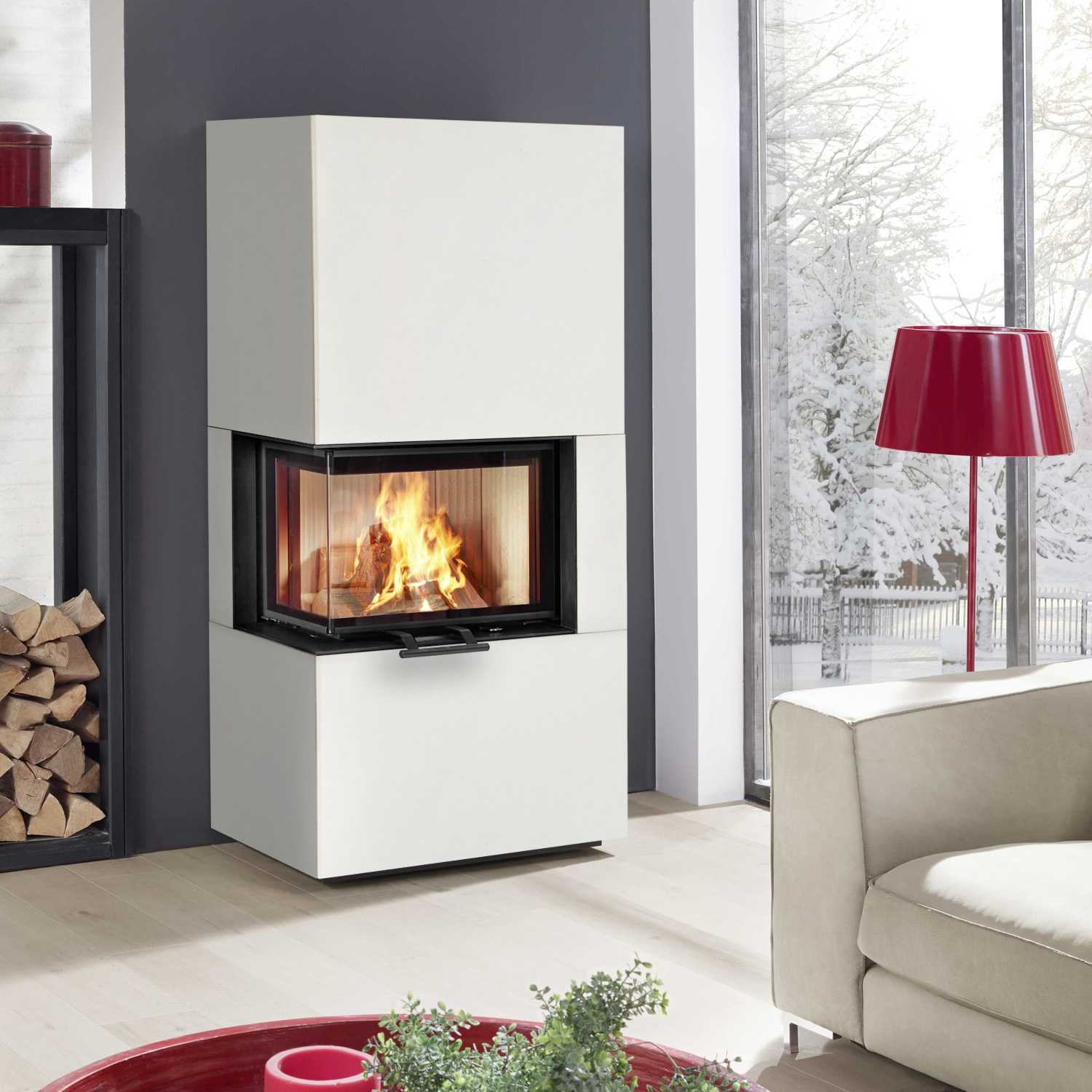 Olsberg Osorno L TopStone poêle à bois en pierre calcaire beige teramo natura, gauche