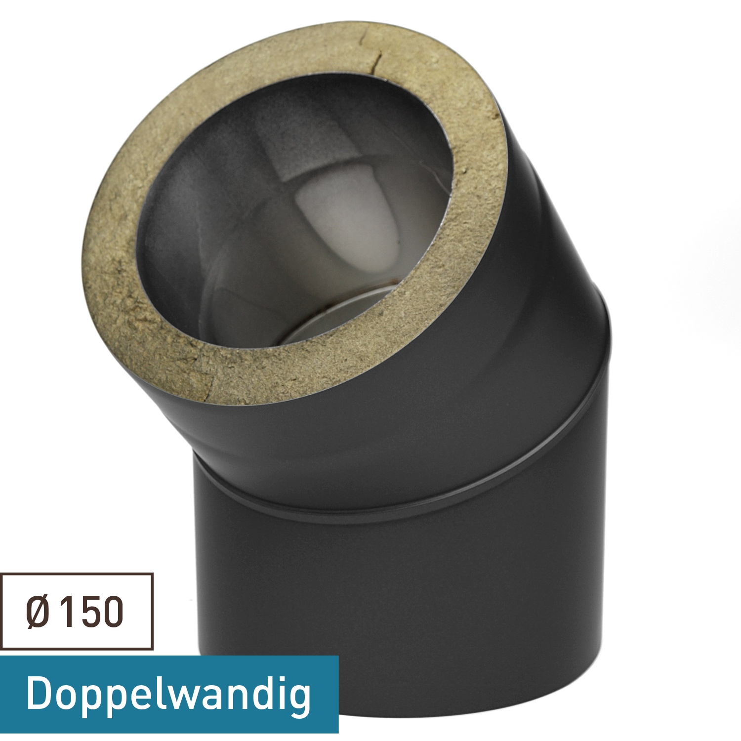 Raik Coltherm coude de tuyau de fumée 150mm noir double paroi 45° sans porte pour tuyau de fumée / conduit de fumée