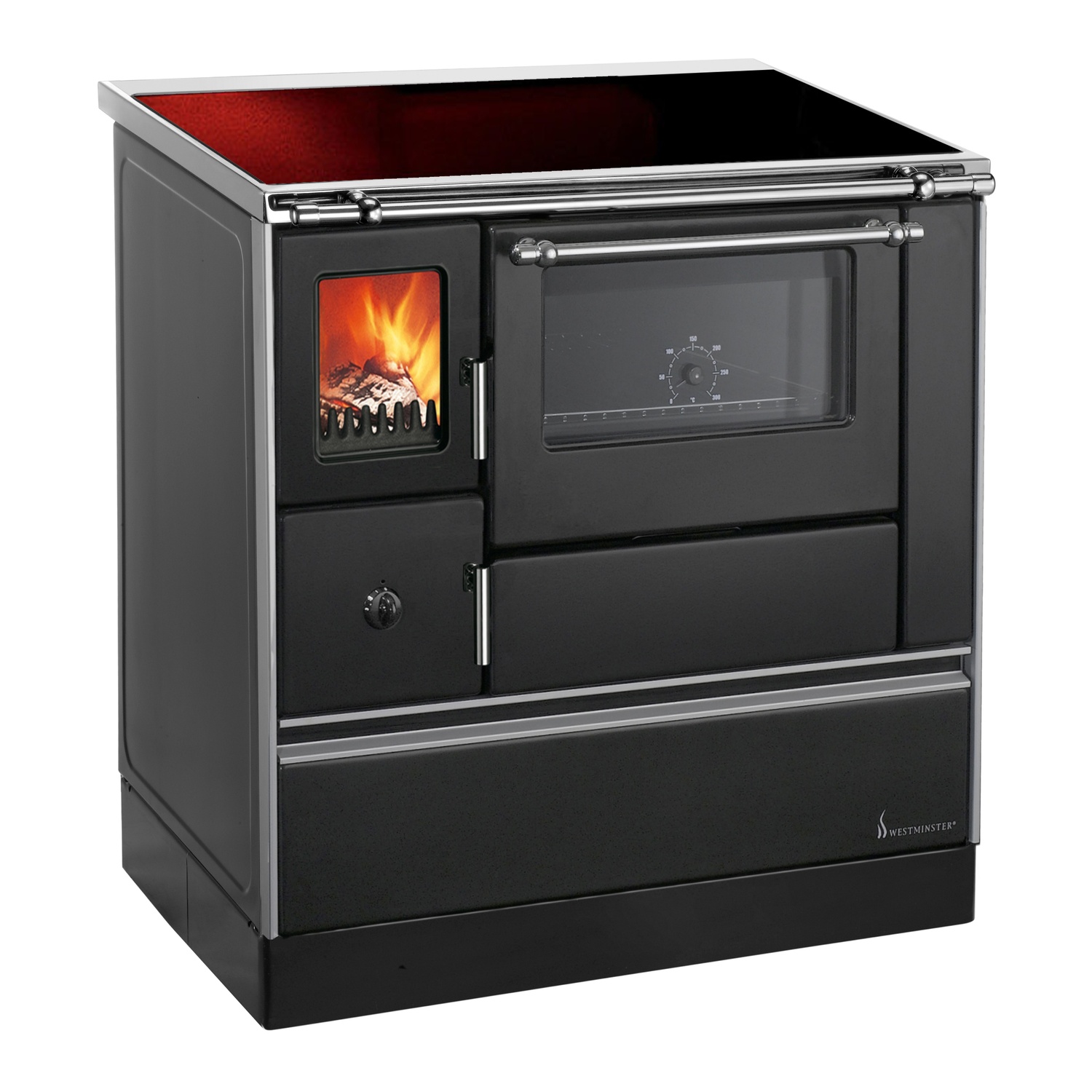 Westminster cuisinière à bois K 76F-90 table de cuisson vitrocéramique noir raccordement tuyaux à droite