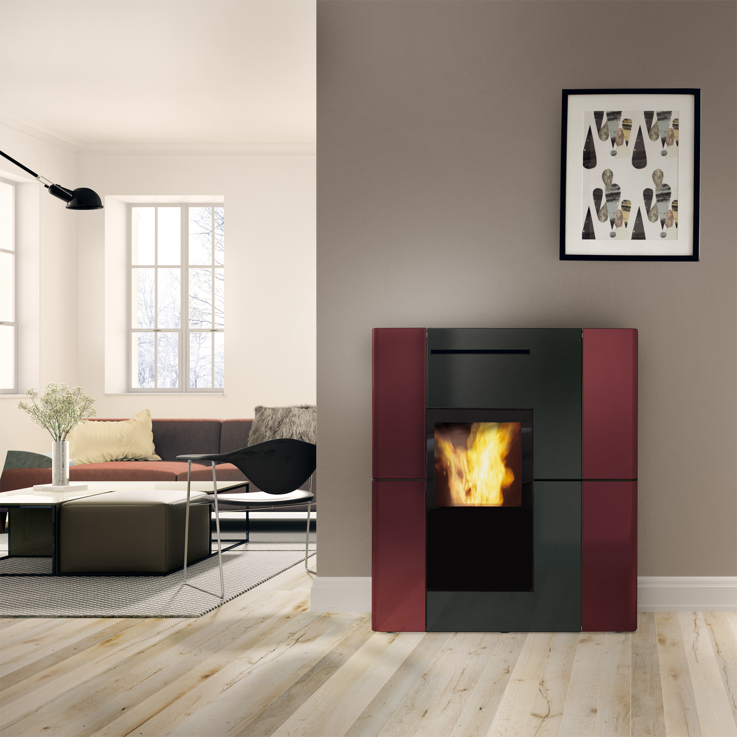 Edilkamin Blade H 23 Evo poêle à granulés bouilleur céramique Bordeaux inclus Kit R-FX