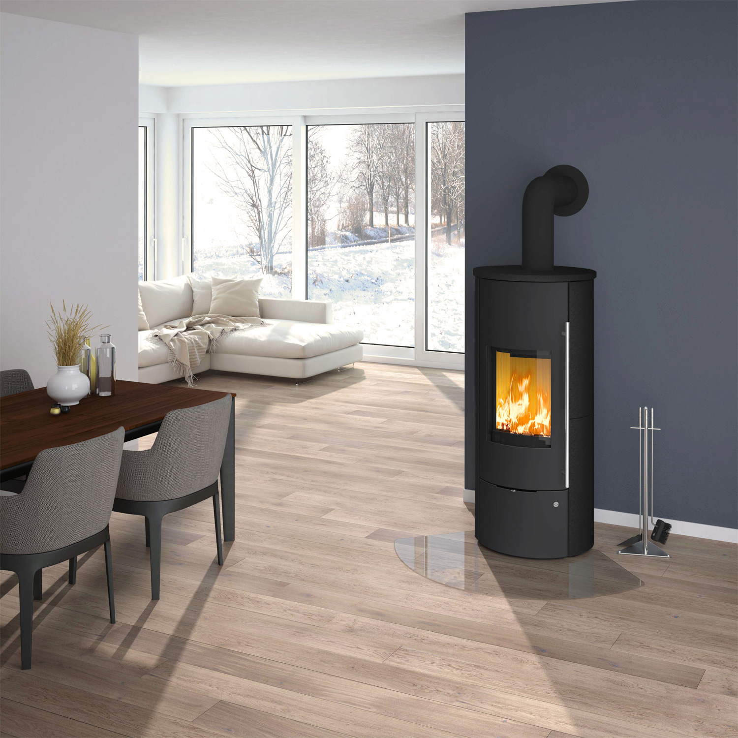 Olsberg Tolima Aqua II Compact Poêle à bois avec échangeur d'eau Acier Noir | Revêtement en céramique Hématite