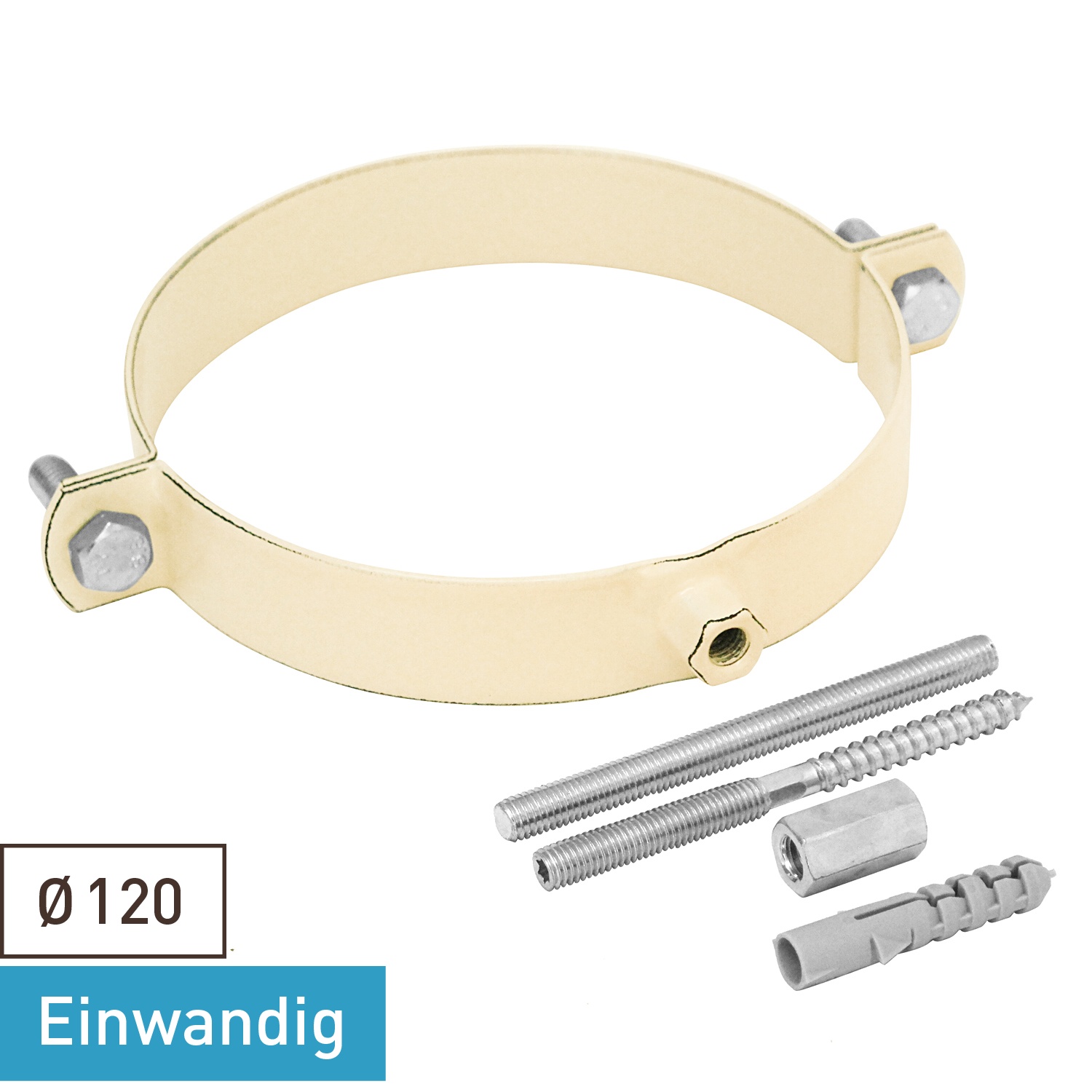 Raik Tuyau de Poêle / Tuyau Émaillé 120mm - Collier de Serrage Ivoire