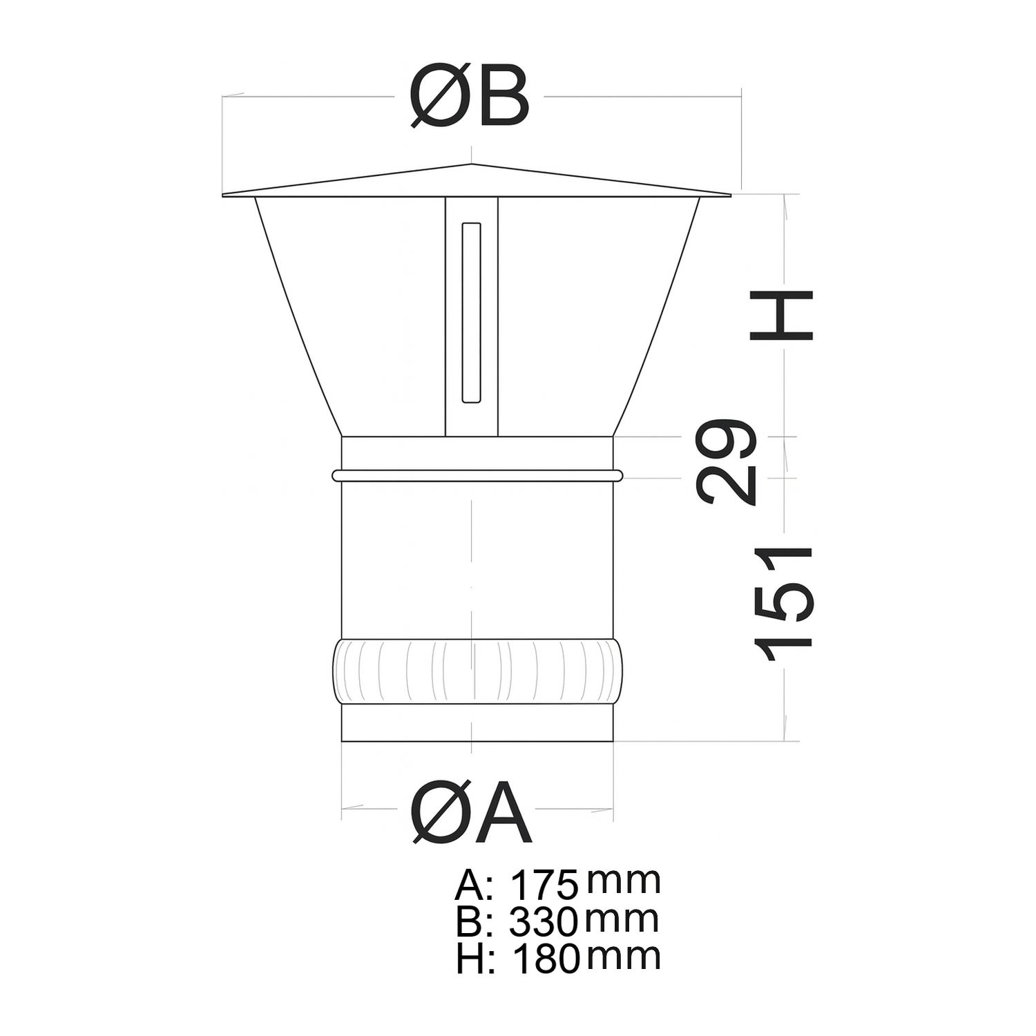 Schiedel ICS chapeau pare-pluie Ø180 double paroi brillant