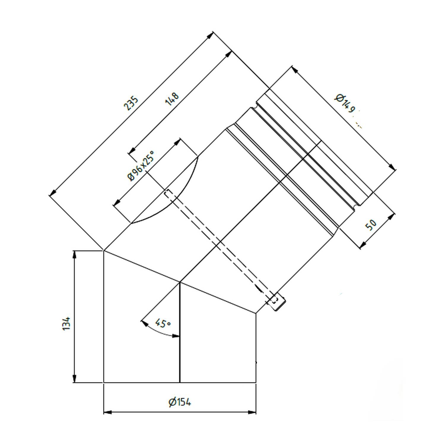 Raik Bogen LS diamètre 150/45° rétréci 2-pièces avec porte insérée gris