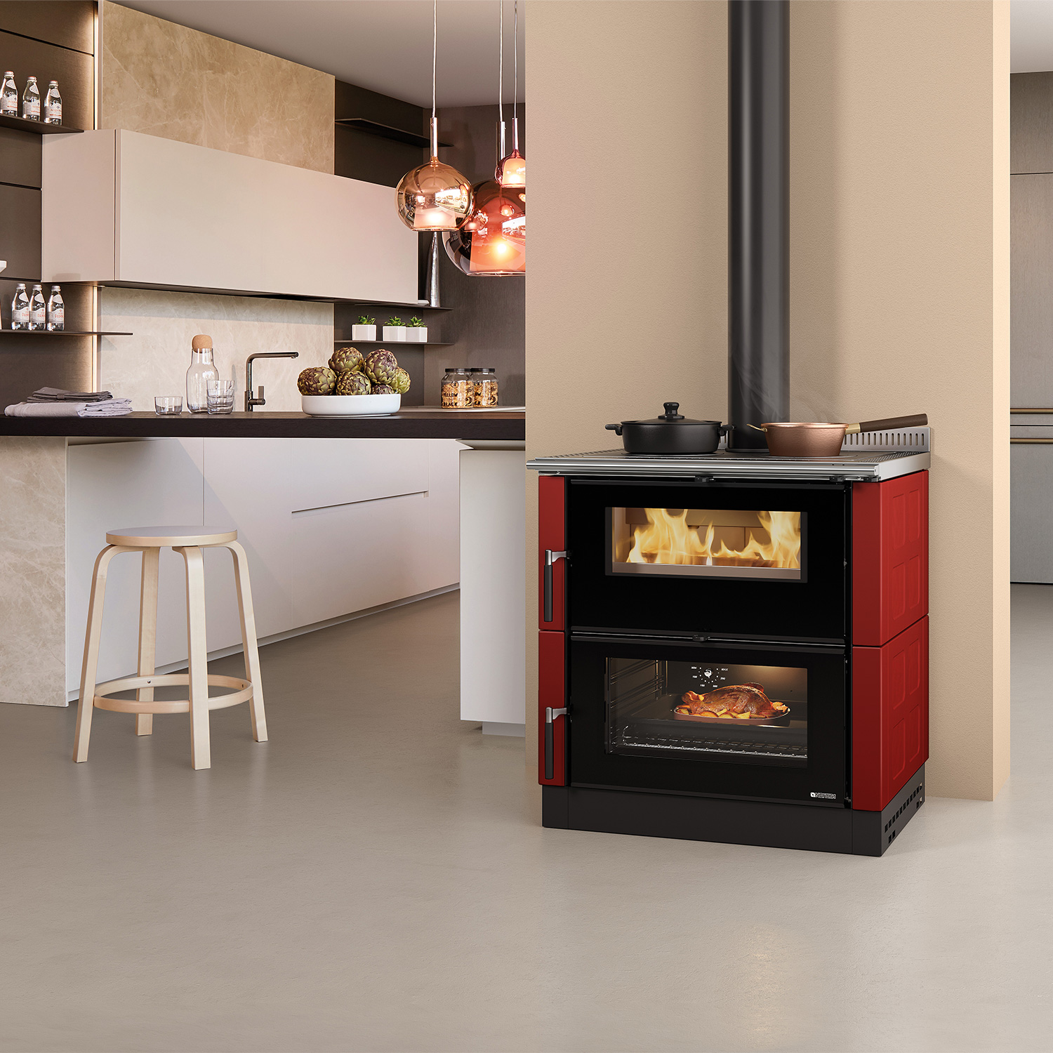 La cuisinière à bois La Nordica Verona XXL Majolika Bordeaux