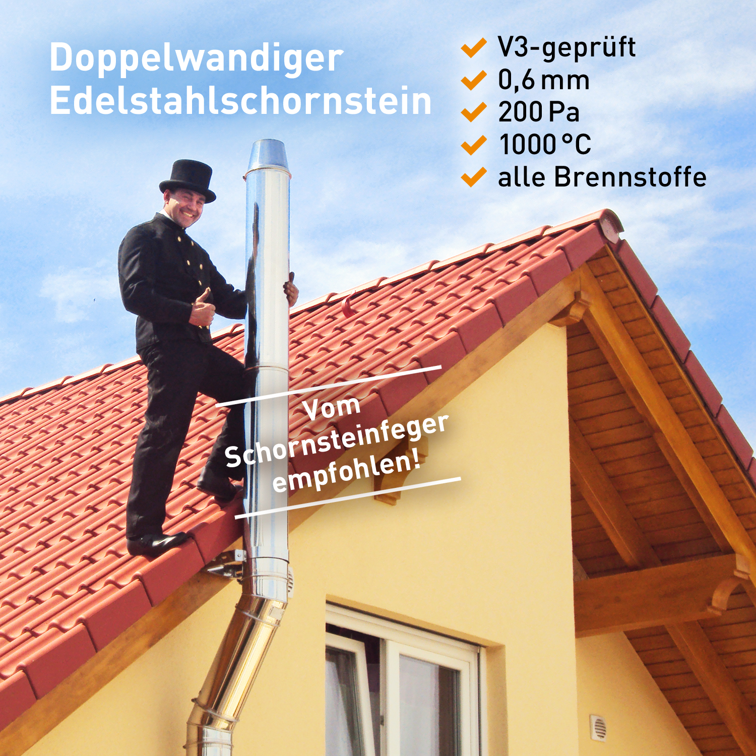 Kit complet de cheminée en acier inoxydable 150 mm 6,3 m