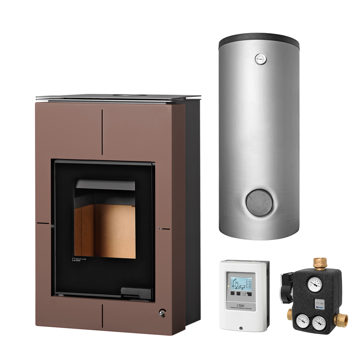 Aquaflam Vario Saporo 11 kW Poêle à bois hydro Basic Marron Ensemble complet avec réservoir tampon hygiénique SHS 550 + 1 SWT Aquaflam Vario Saporo 11 kW Poêle à bois hydro Basic Marron Ensemble complet avec réservoir tampon hygiénique SHS 550 + 1 SWT