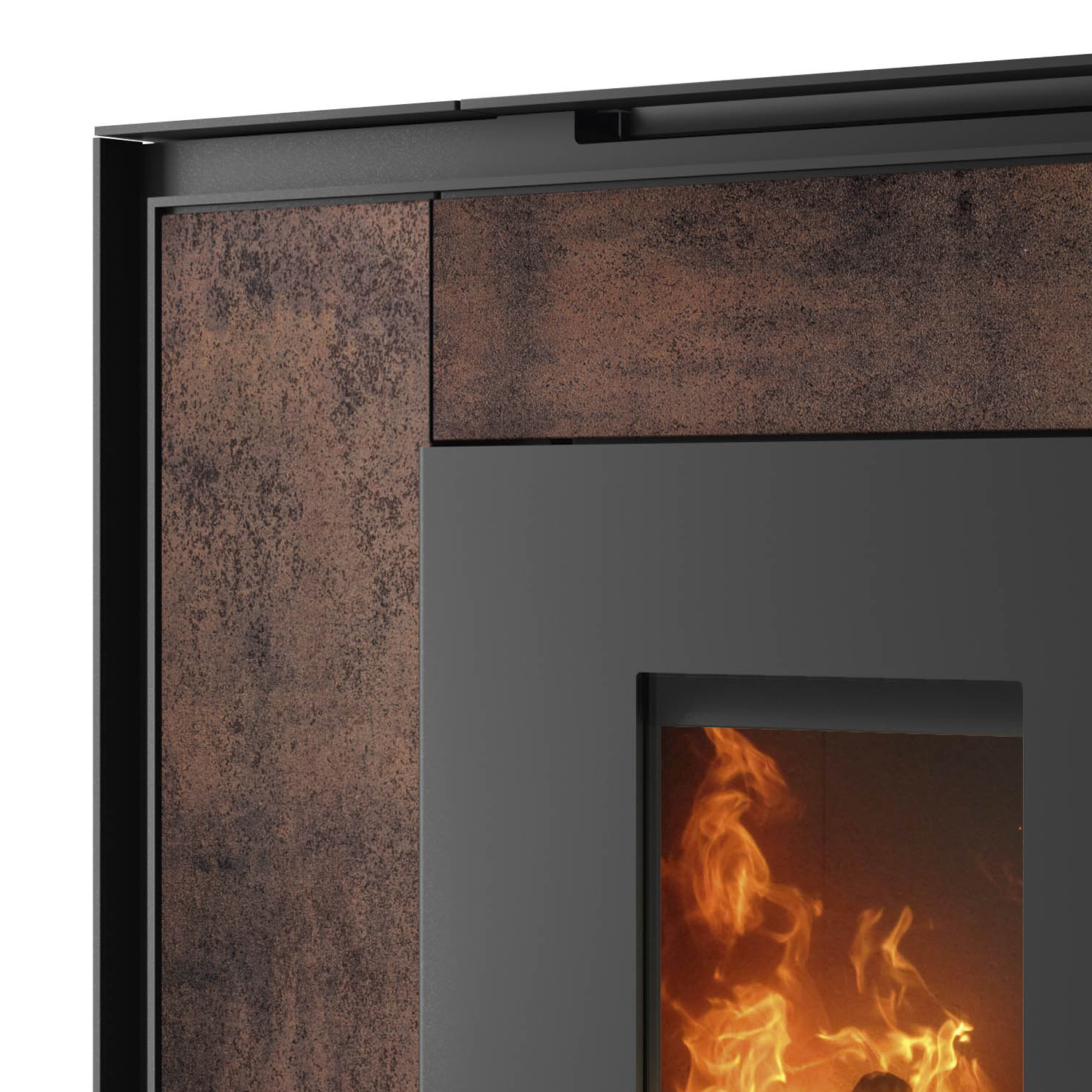 Oranier Boreas II poêle à granulés acier noir / pierre frittée Korten, raccordement tuyaux arrière